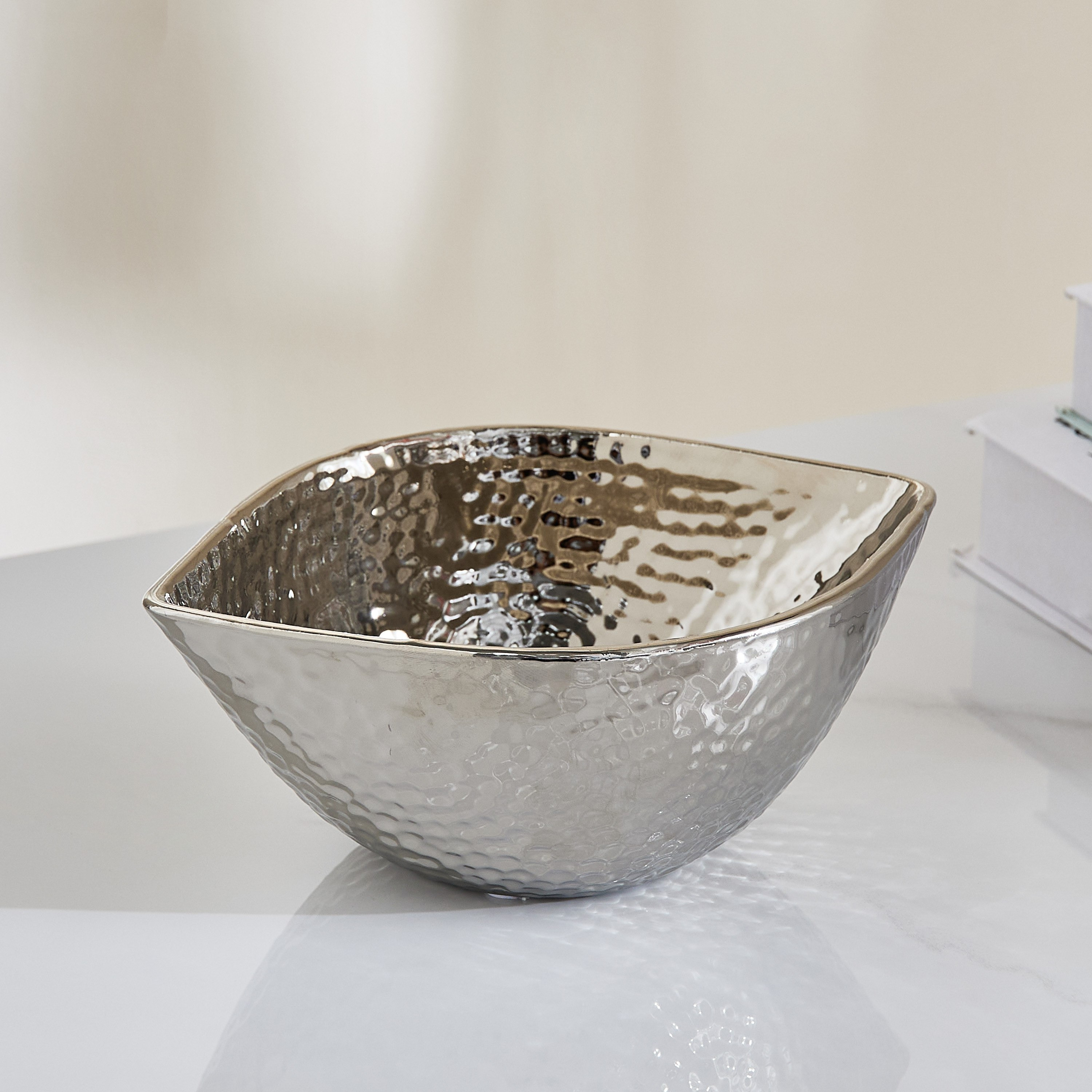 Sansa Duke Ceramic Hammered Finish Decorative Bowl Stand - 20.5x13.5x7.5 cm-hbxdecorandfurnishings-homeaccessories-bowls-image-1