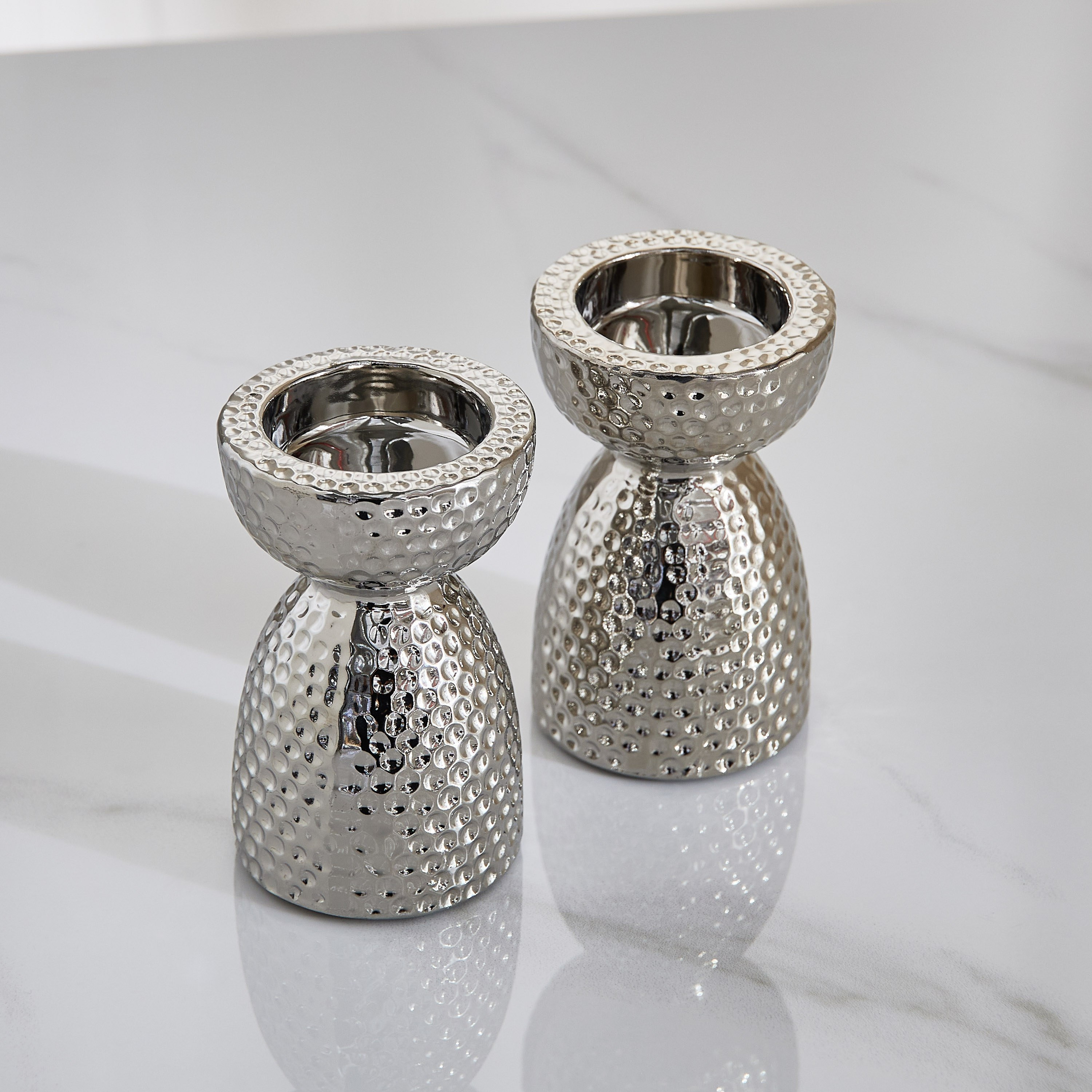 Sansa Duke 2-Piece Ceramic Hammered Candleholder Set - 6.5x6.5x10 cm-hbxlivingroom-decorandaccessories-candleholders-image-2