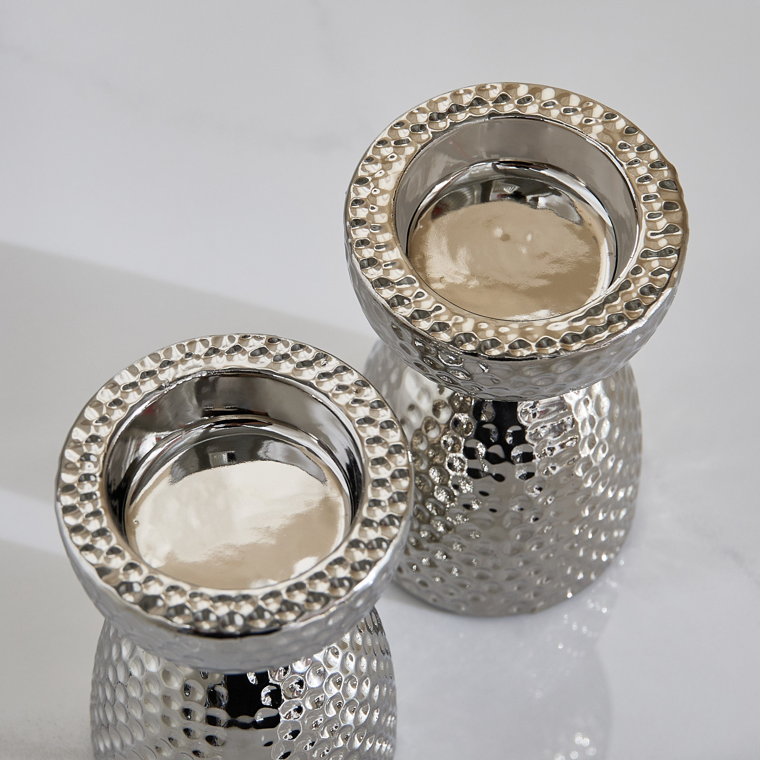 Sansa Duke 2-Piece Ceramic Hammered Candleholder Set - 6.5x6.5x10 cm-hbxlivingroom-decorandaccessories-candleholders-image-3