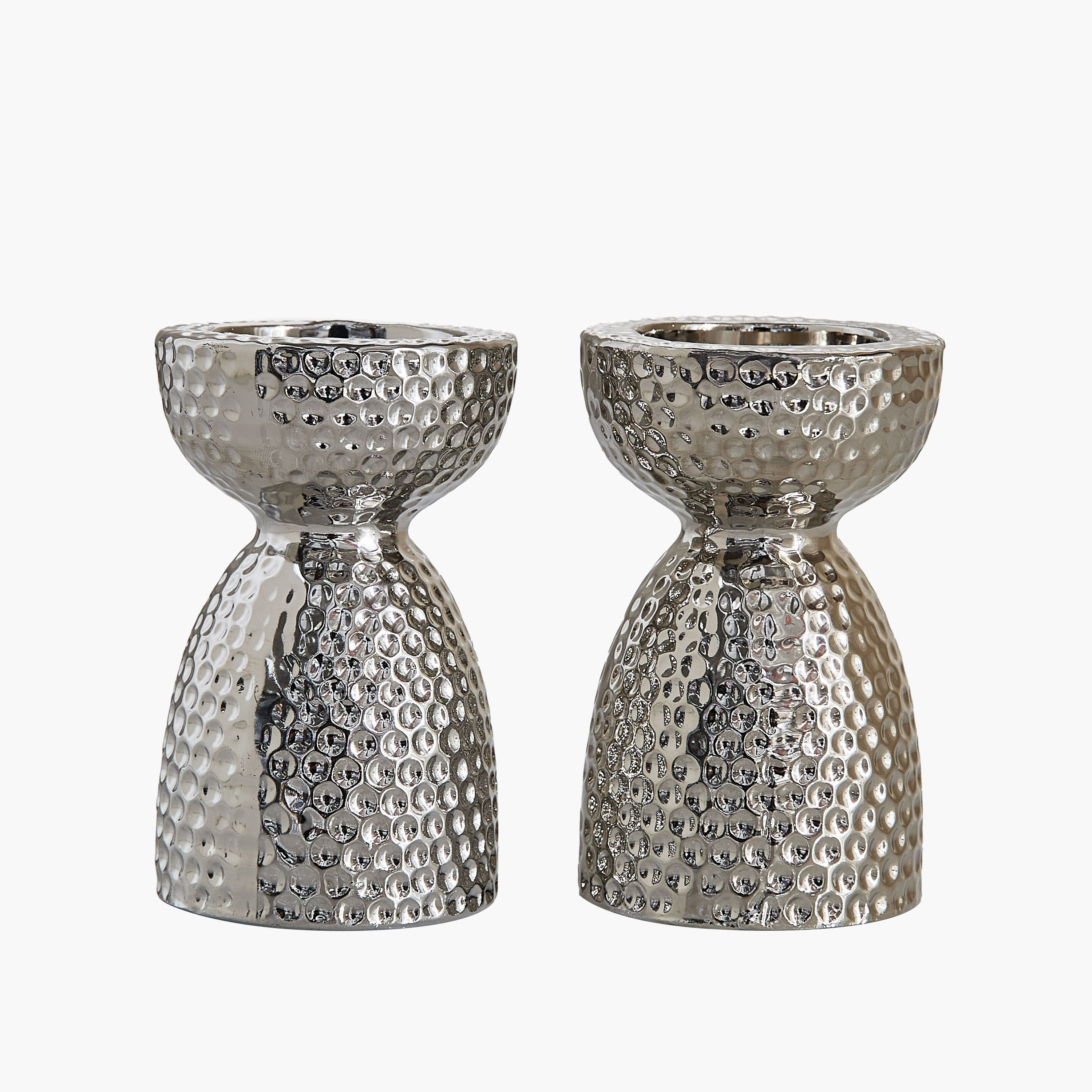 Sansa Duke 2-Piece Ceramic Hammered Candleholder Set - 6.5x6.5x10 cm-hbxlivingroom-decorandaccessories-candleholders-image-5
