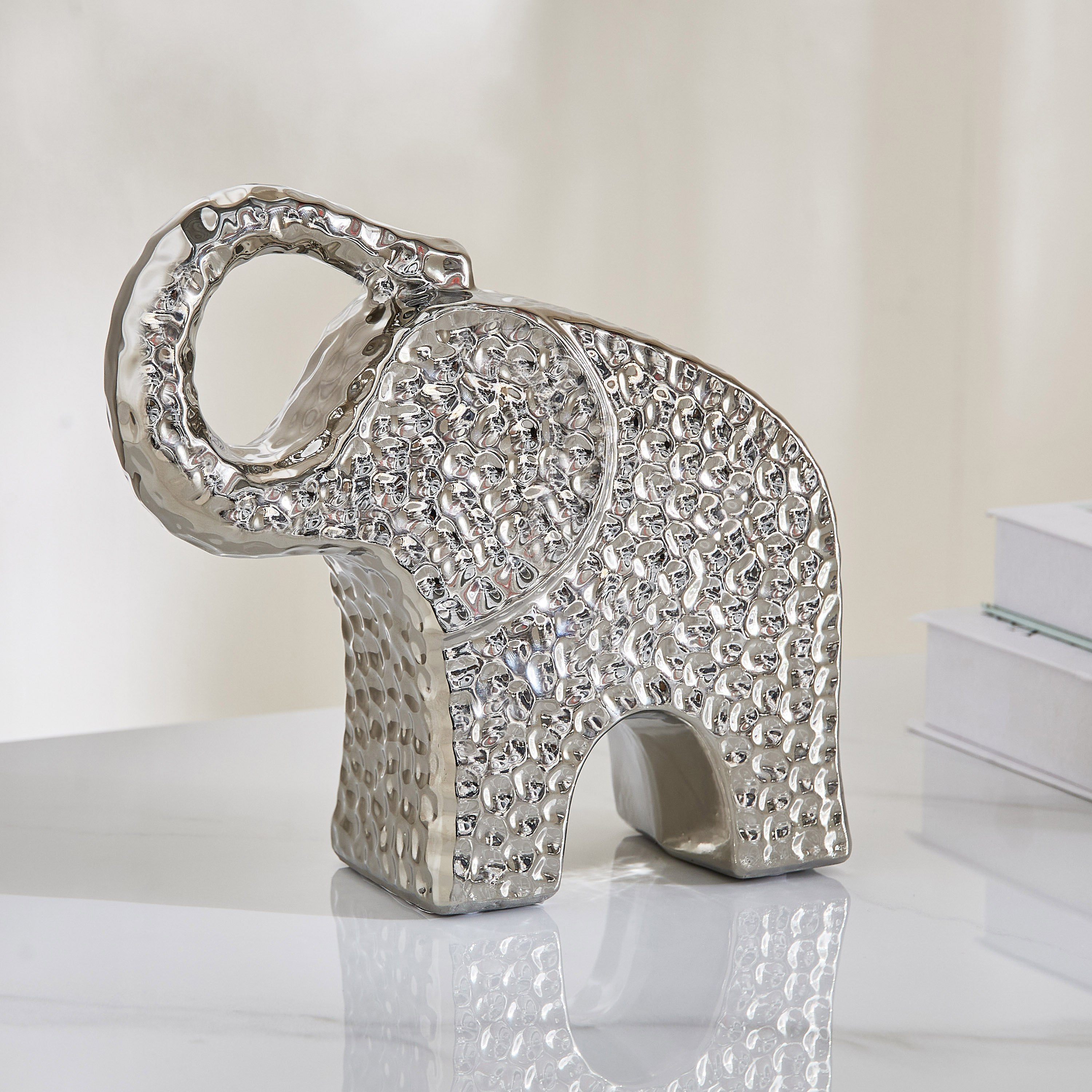 Sansa Duke Ceramic Hammered Finish Elephant Table Decor - 22x7.5x21 cm-hbxhomeware-homedecor-figurinesandornaments-image-1