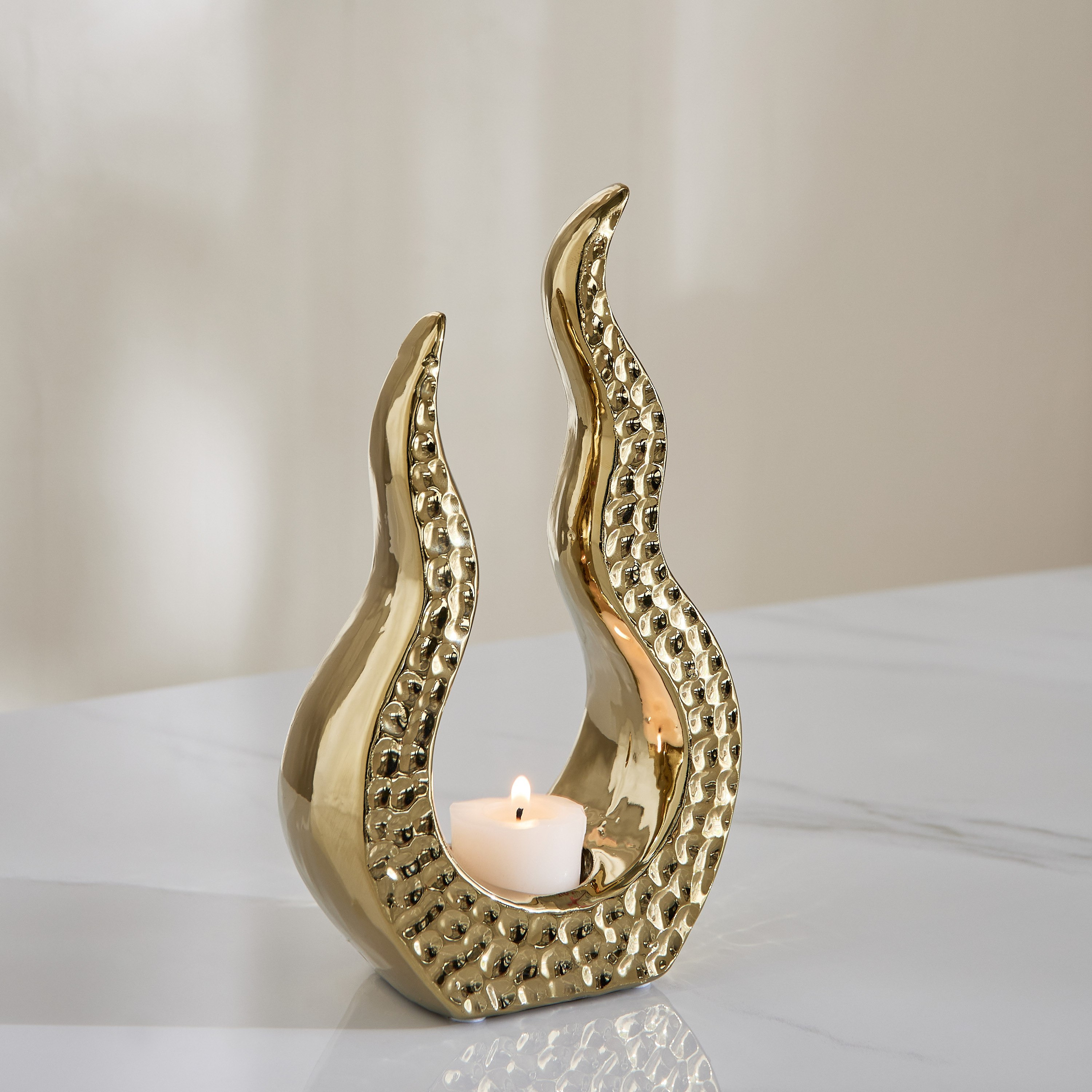 Sansa Duke Ceramic Hammered Finish Candleholder - 13.5x7.5x23 cm-hbxlivingroom-decorandaccessories-candleholders-image-1
