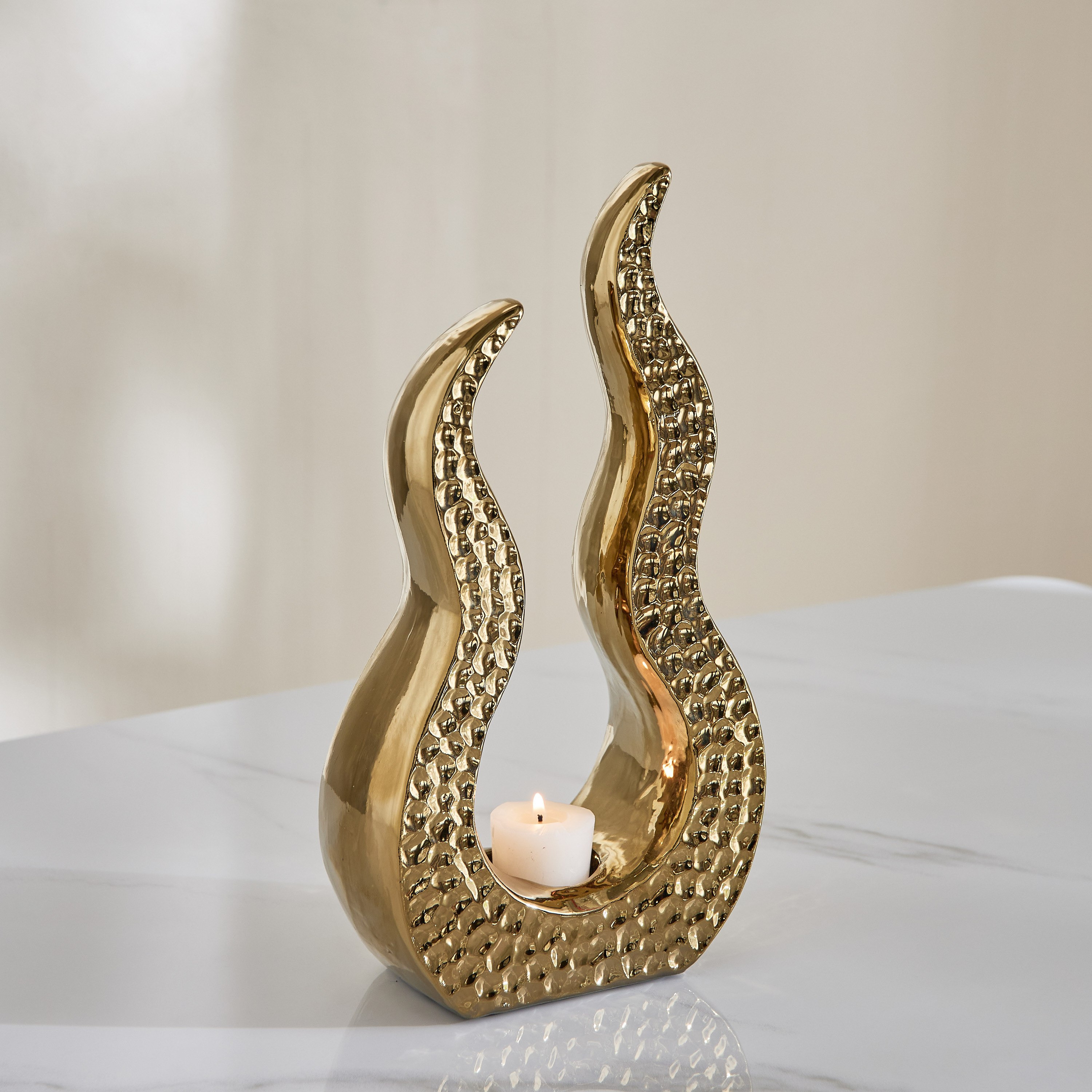 حامل شموع سيراميك بتشطيب مطروق دوك من سانسا - 17x6x35 سم-hbxlivingroom-decorandaccessories-candleholders-image-1