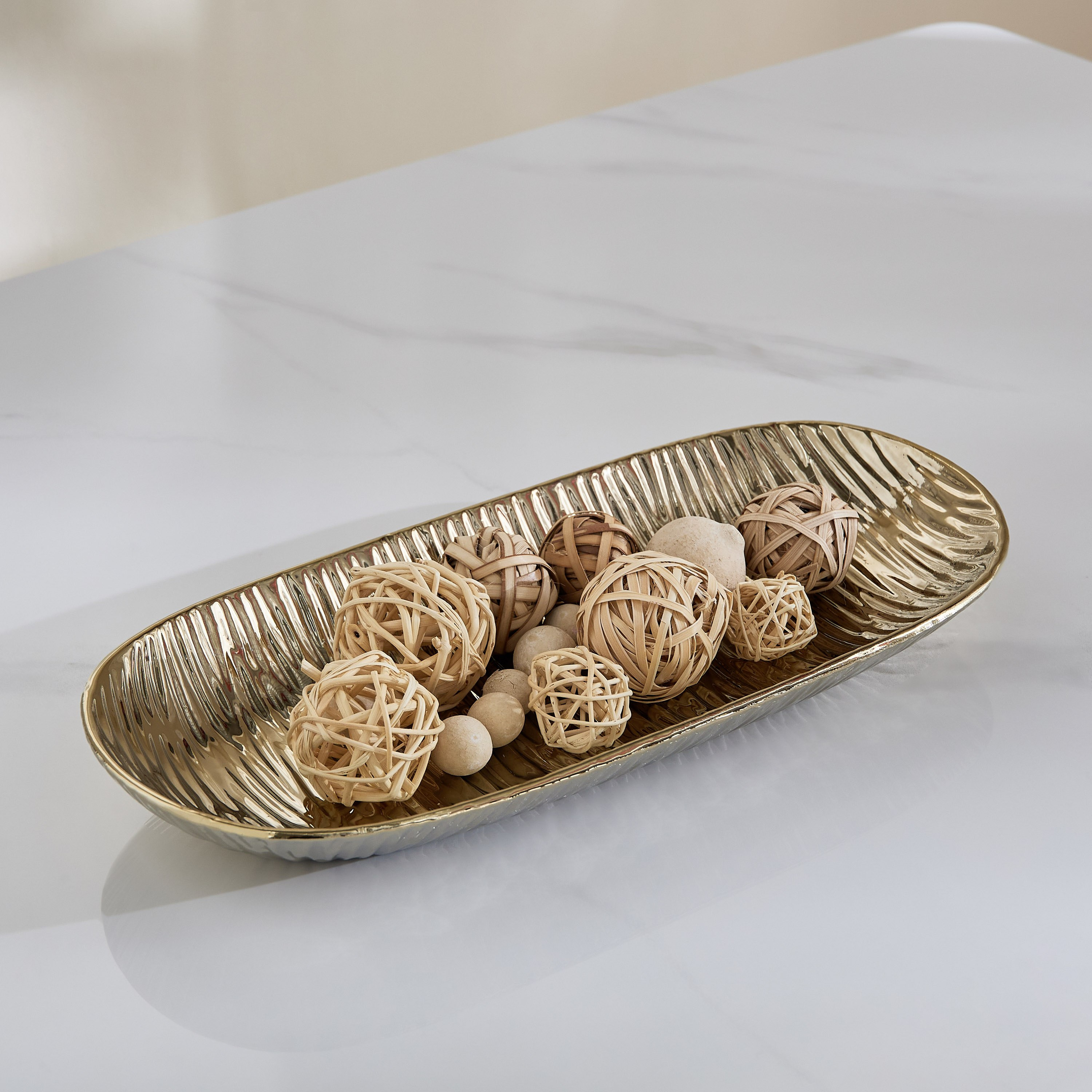 Sansa Duke Ceramic Ribbed Decorative Tray - 39.5x18x4.5 cm-hbxhomeware-hbxdecorandfurnishings-image-1