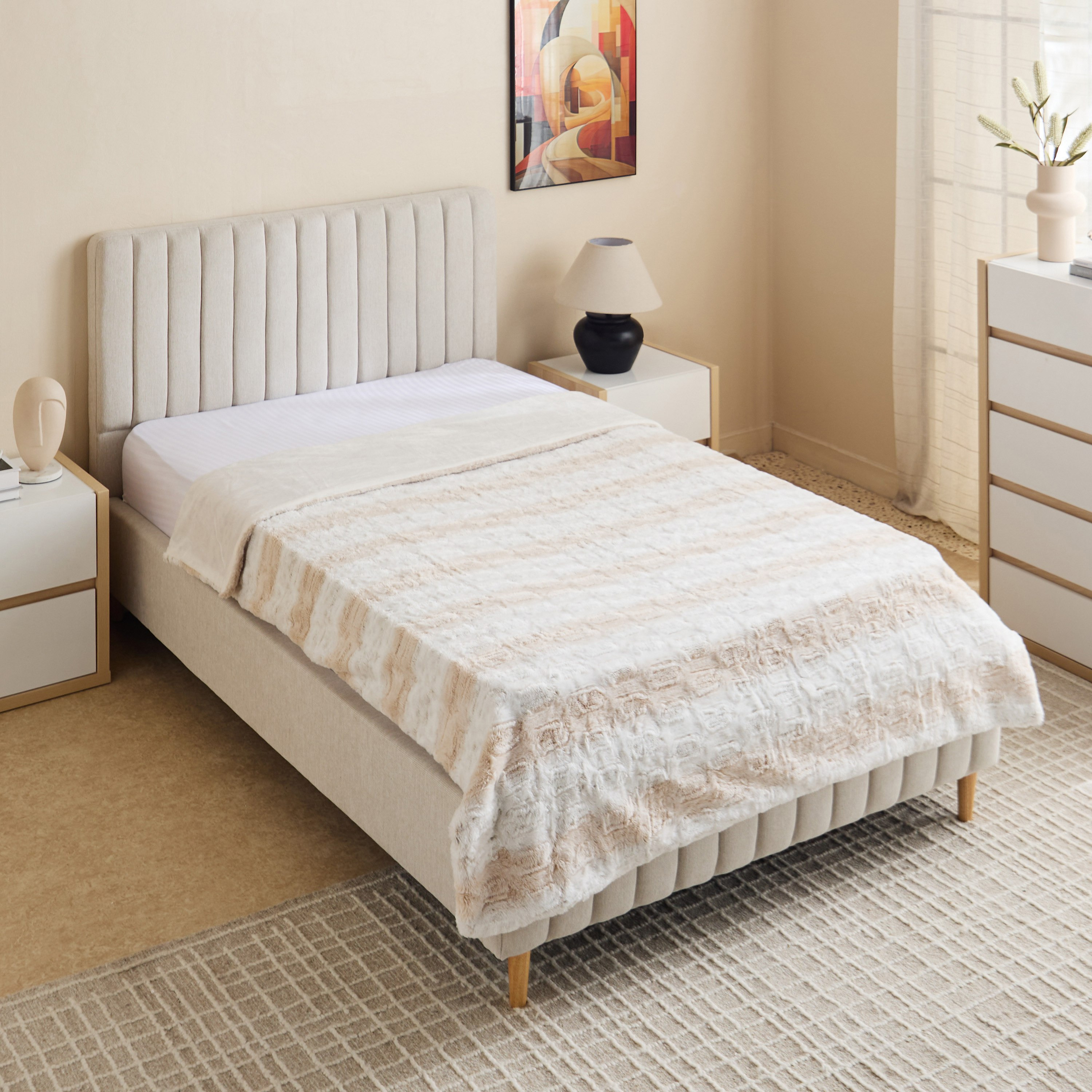 Edure Textured Rabbit Fur Twin Blanket - 150x220 cm-hbxhomeware-hbxbedroom-image-1