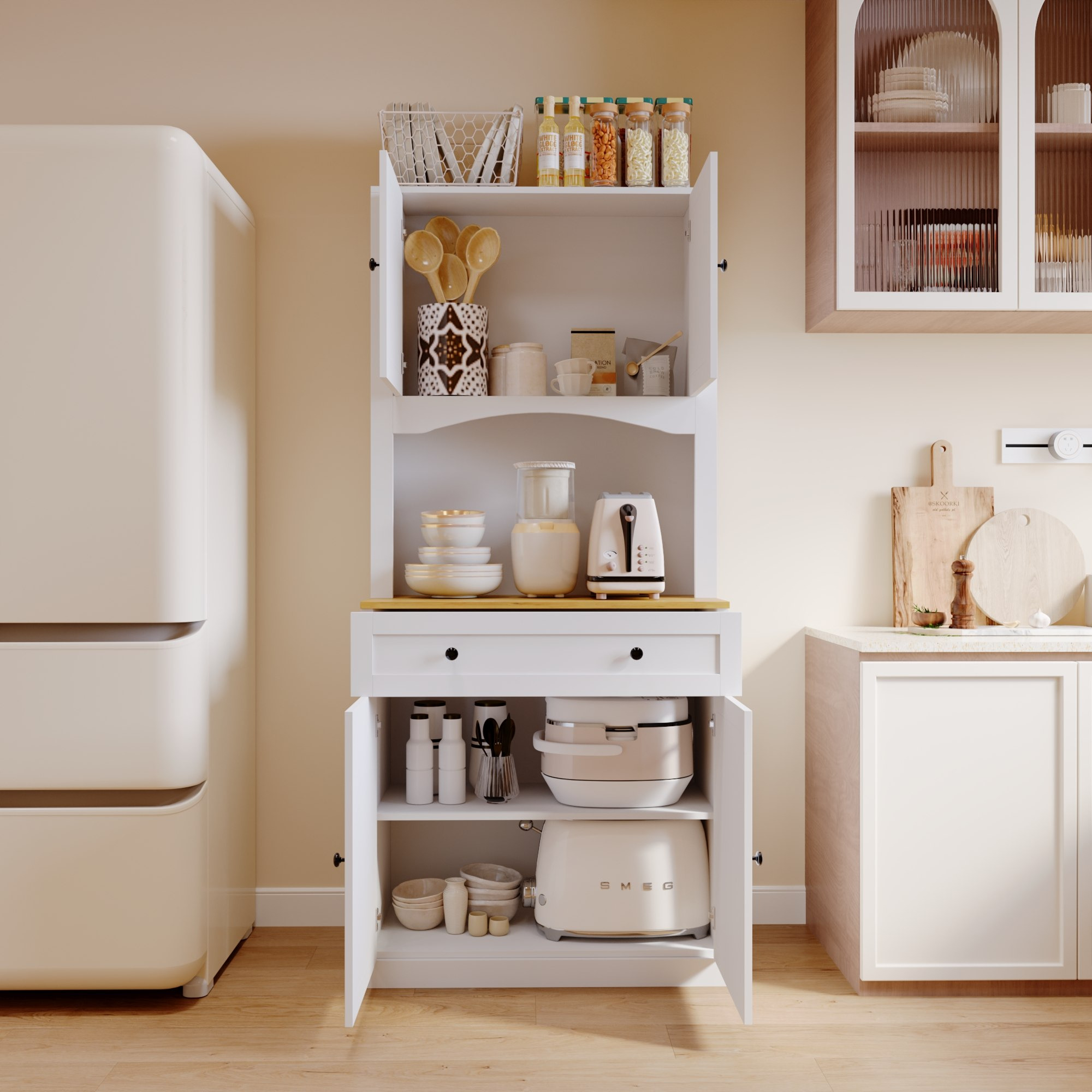Sky 4-Door Kitchen Cabinet Coffee Corner with Drawer-hbxfurniture-diningroom-buffetsandsideboards-image-2