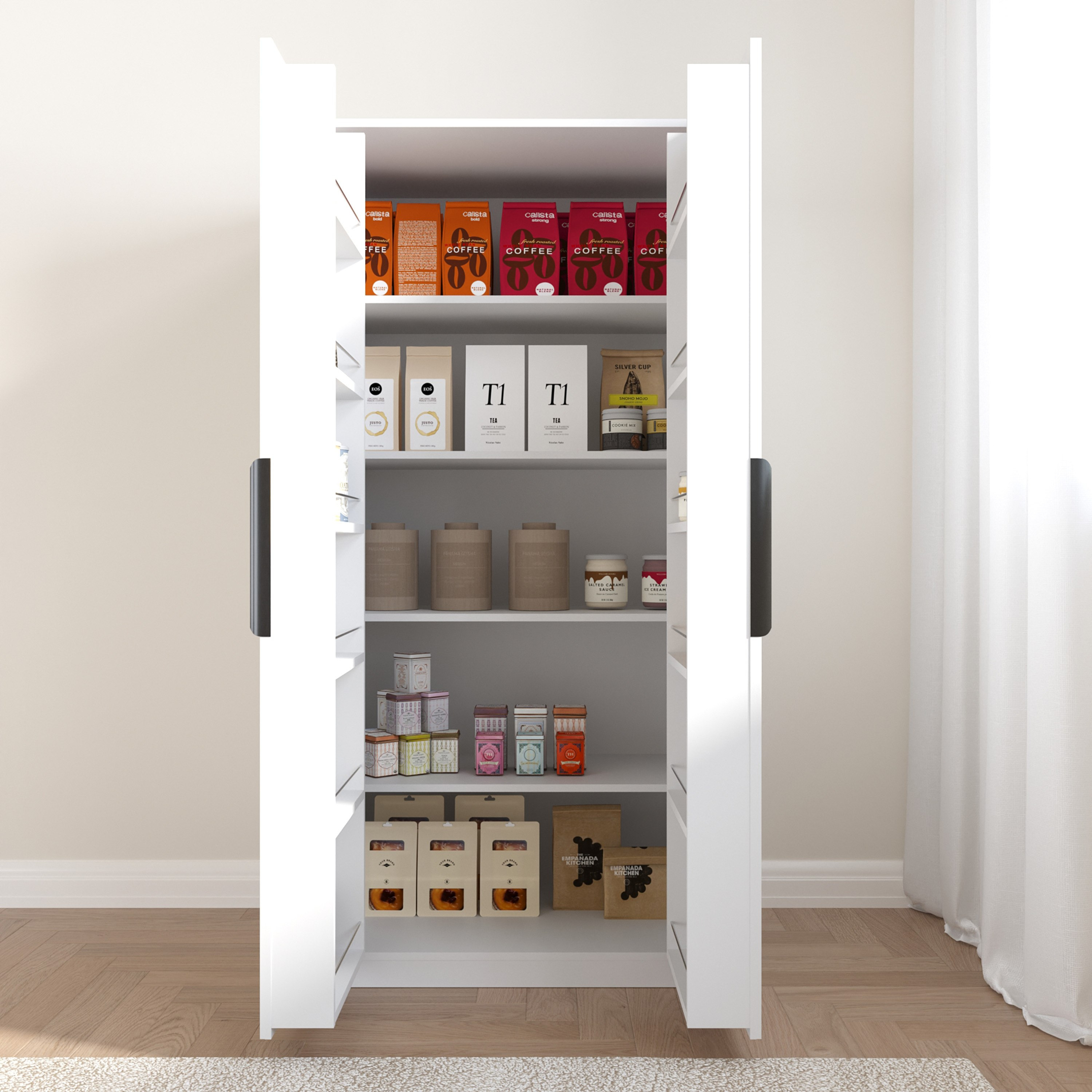 Walker 2-Door Freestanding Kitchen Cupboard with 5 Shelves and Storage Unit-hbxfurniture-diningroom-buffetsandsideboards-image-3