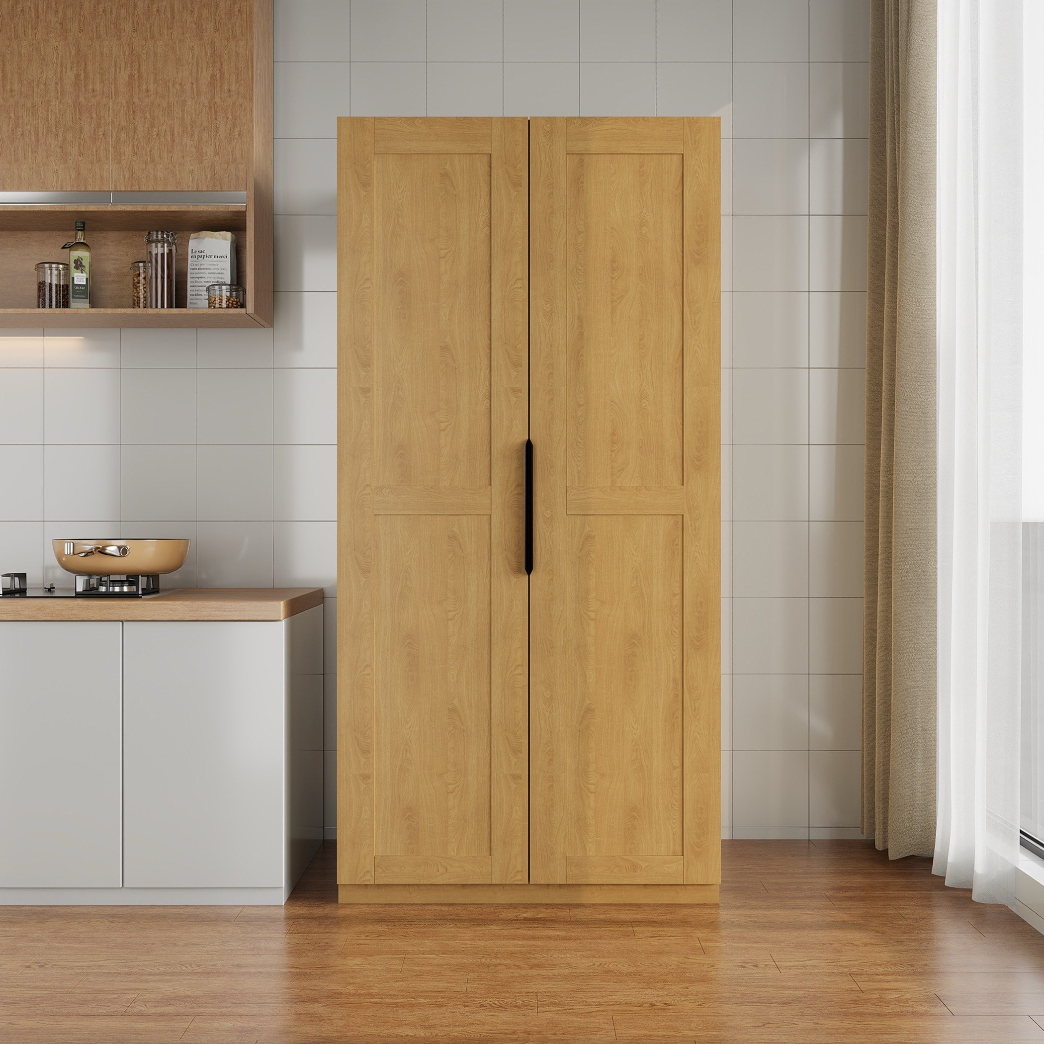 Walker 2-Door Freestanding Kitchen Cupboard with 5 Shelves and Storage Unit-hbxfurniture-diningroom-buffetsandsideboards-image-1