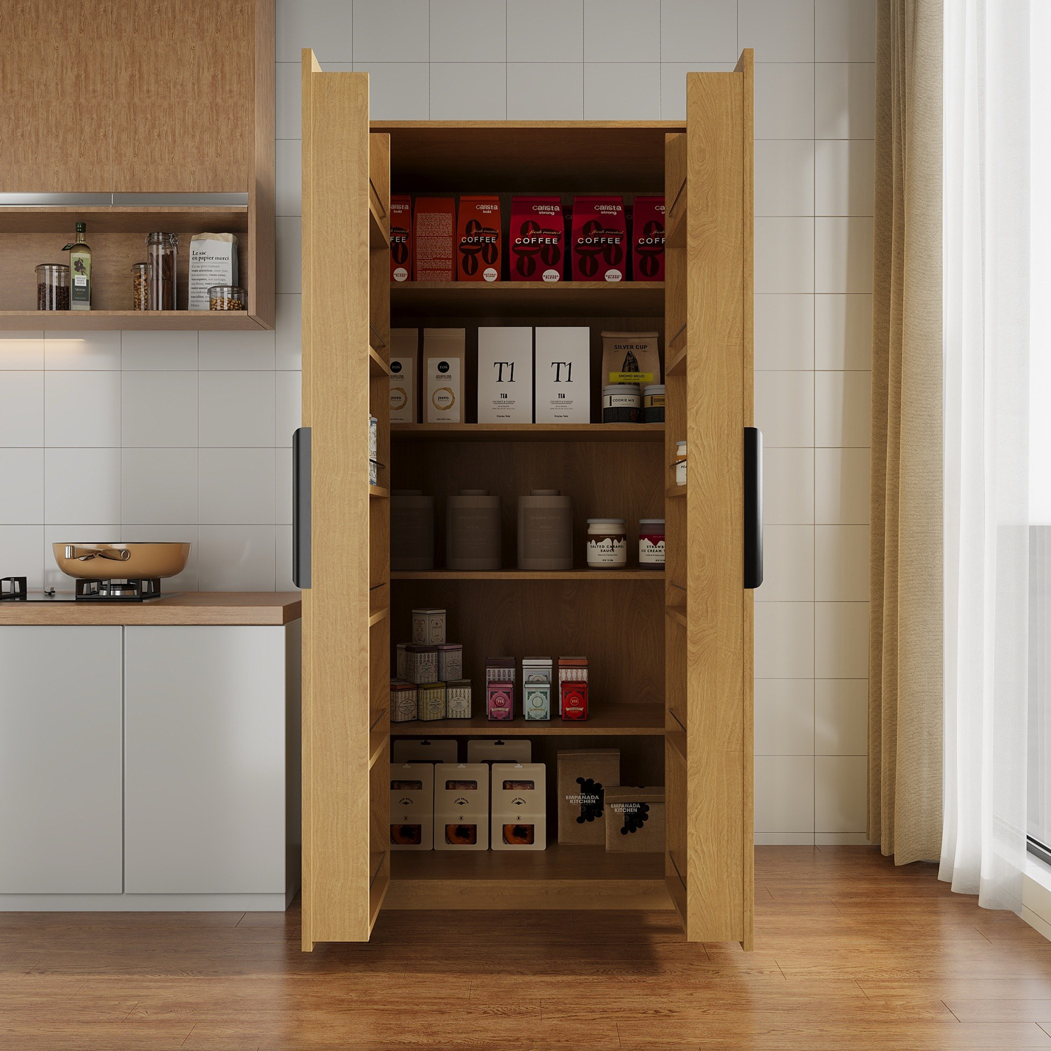 Walker 2-Door Freestanding Kitchen Cupboard with 5 Shelves and Storage Unit-hbxfurniture-diningroom-buffetsandsideboards-image-3