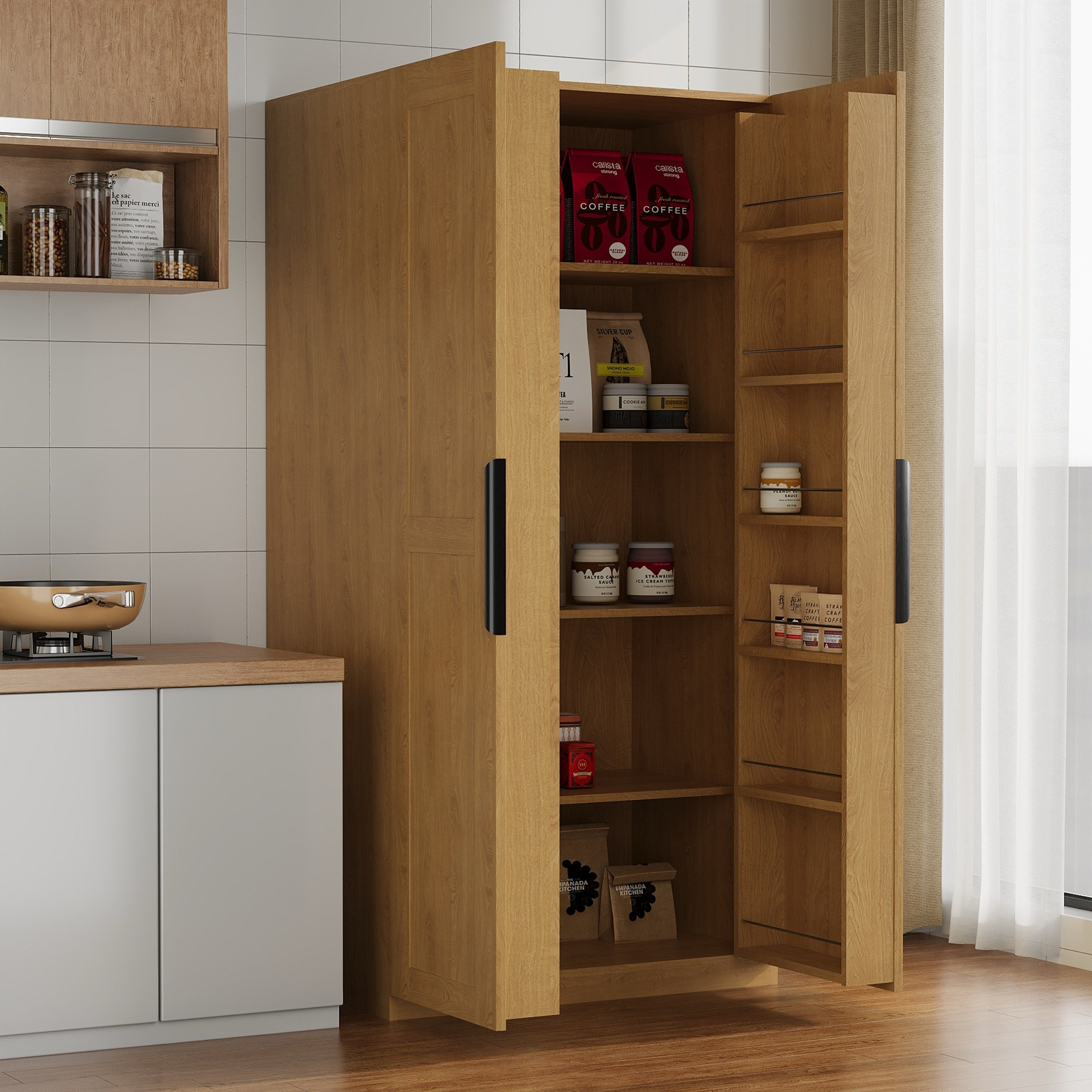 Walker 2-Door Freestanding Kitchen Cupboard with 5 Shelves and Storage Unit-hbxfurniture-diningroom-buffetsandsideboards-image-4