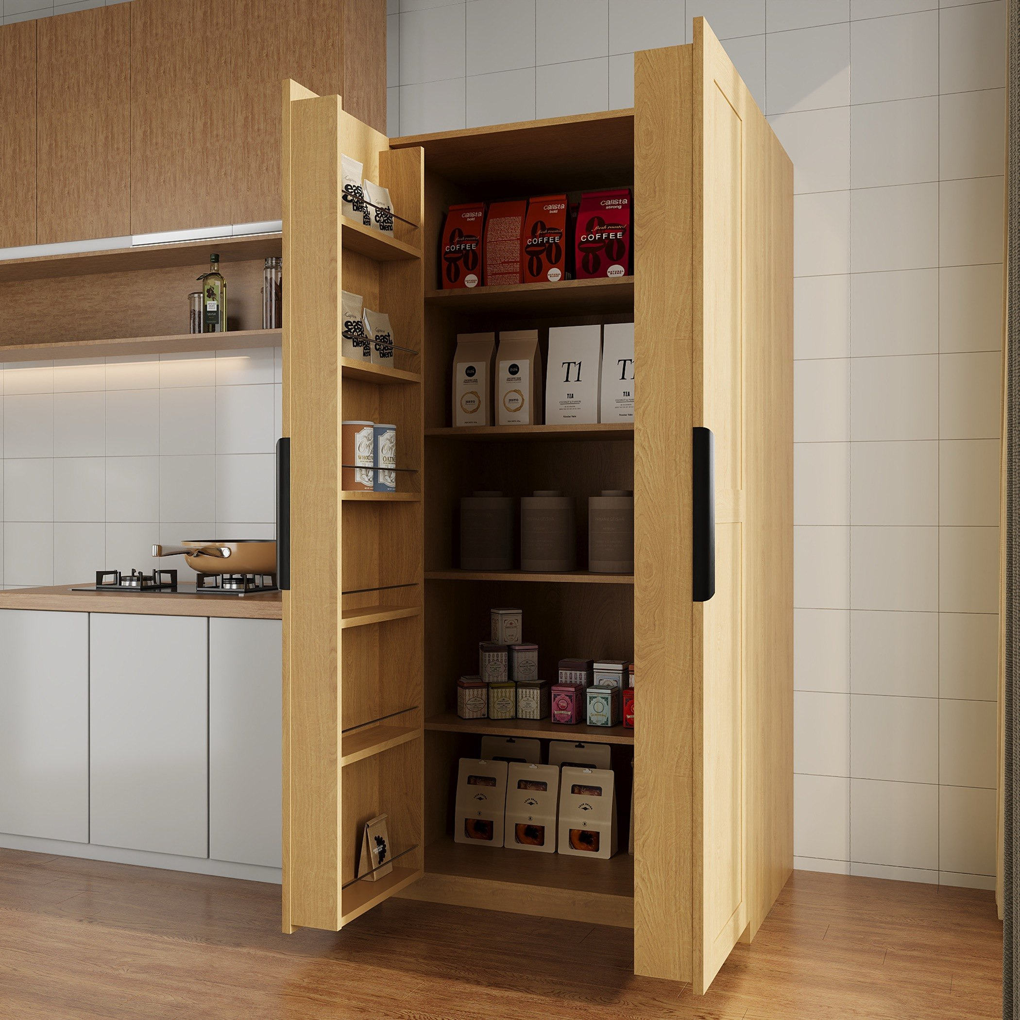Walker 2-Door Freestanding Kitchen Cupboard with 5 Shelves and Storage Unit-hbxfurniture-diningroom-buffetsandsideboards-image-5