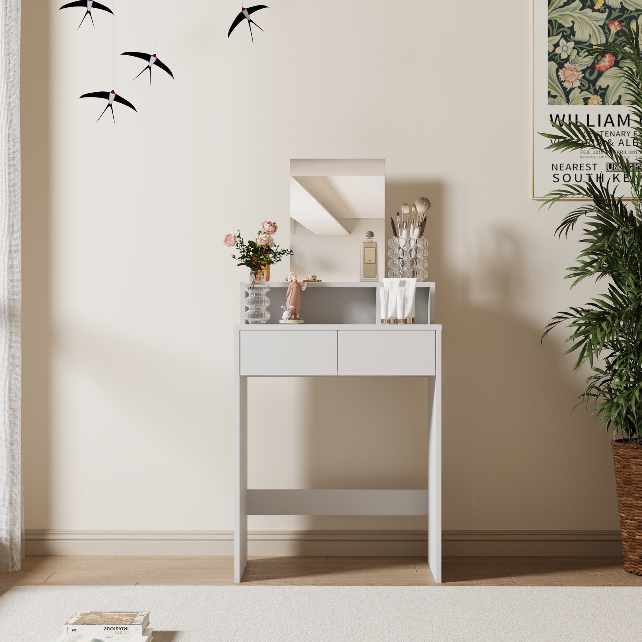 Movo Grace Dressing Table with Mirror and 2 Drawers-hbxfurniture-bedroom-dressersandmirrors-image-1