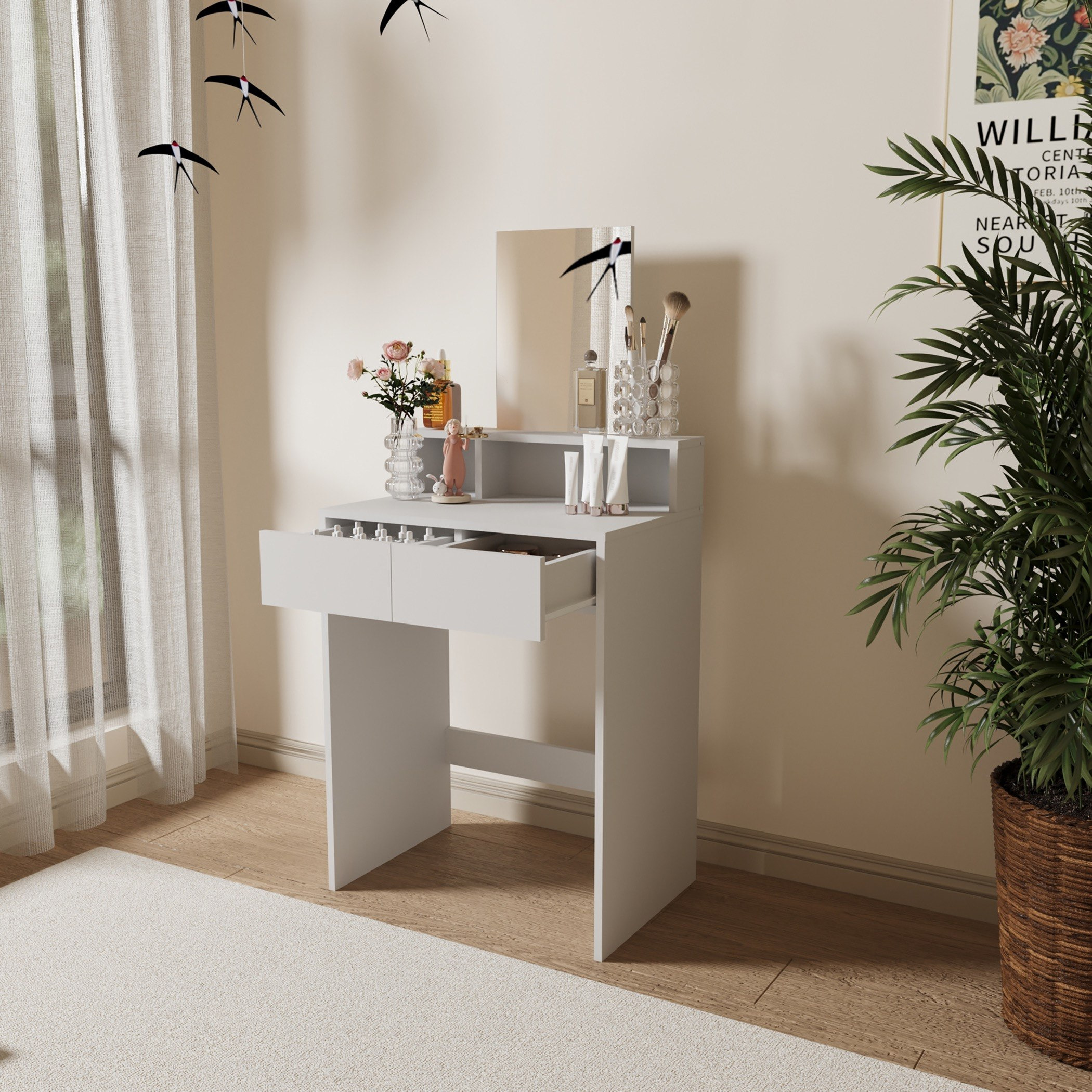 Movo Grace Dressing Table with Mirror and 2 Drawers-hbxfurniture-bedroom-dressersandmirrors-image-2