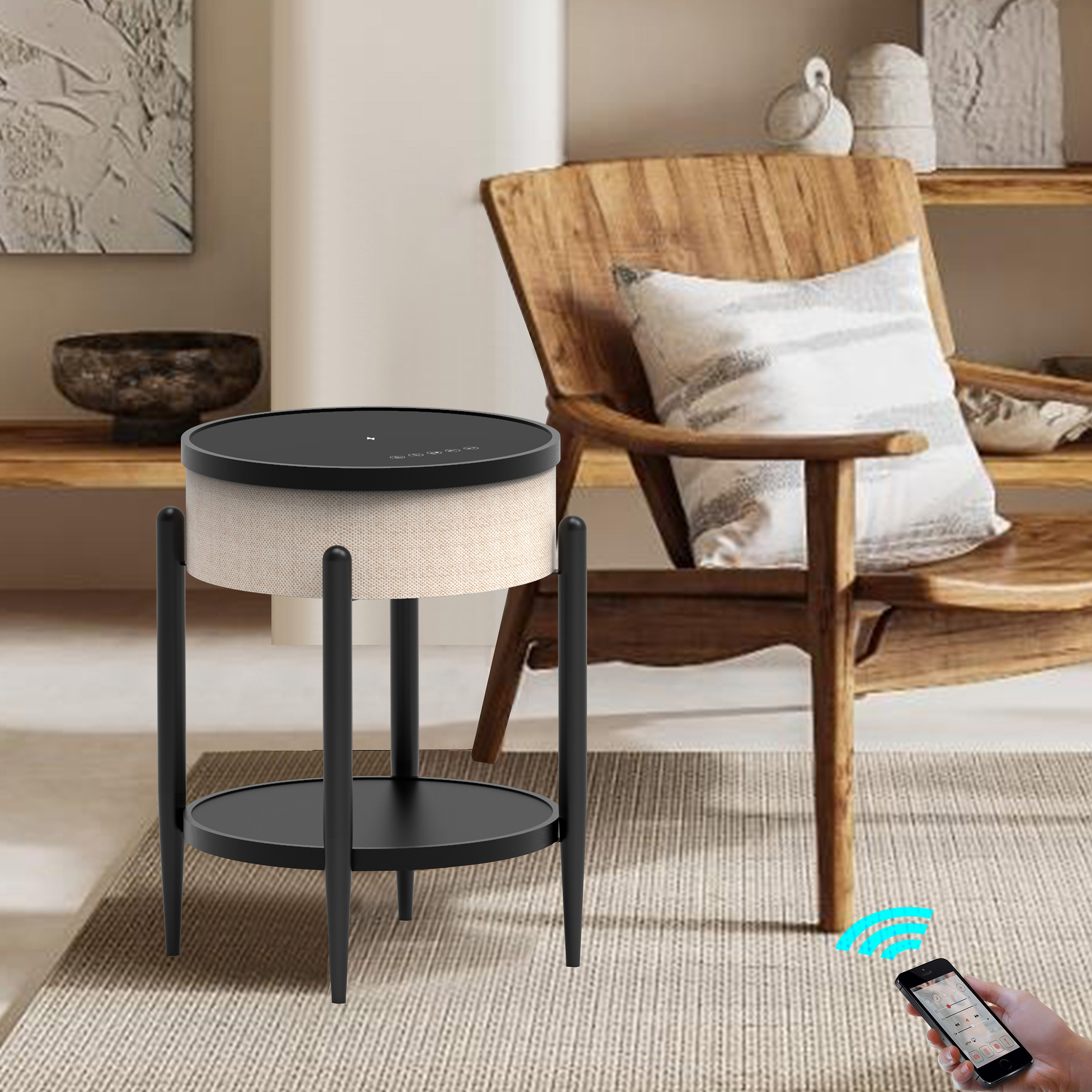 Ambre Round End Table with Bluetooth Speaker and USB Charging Port-hbxfurniture-livingroom-endtables-image-1