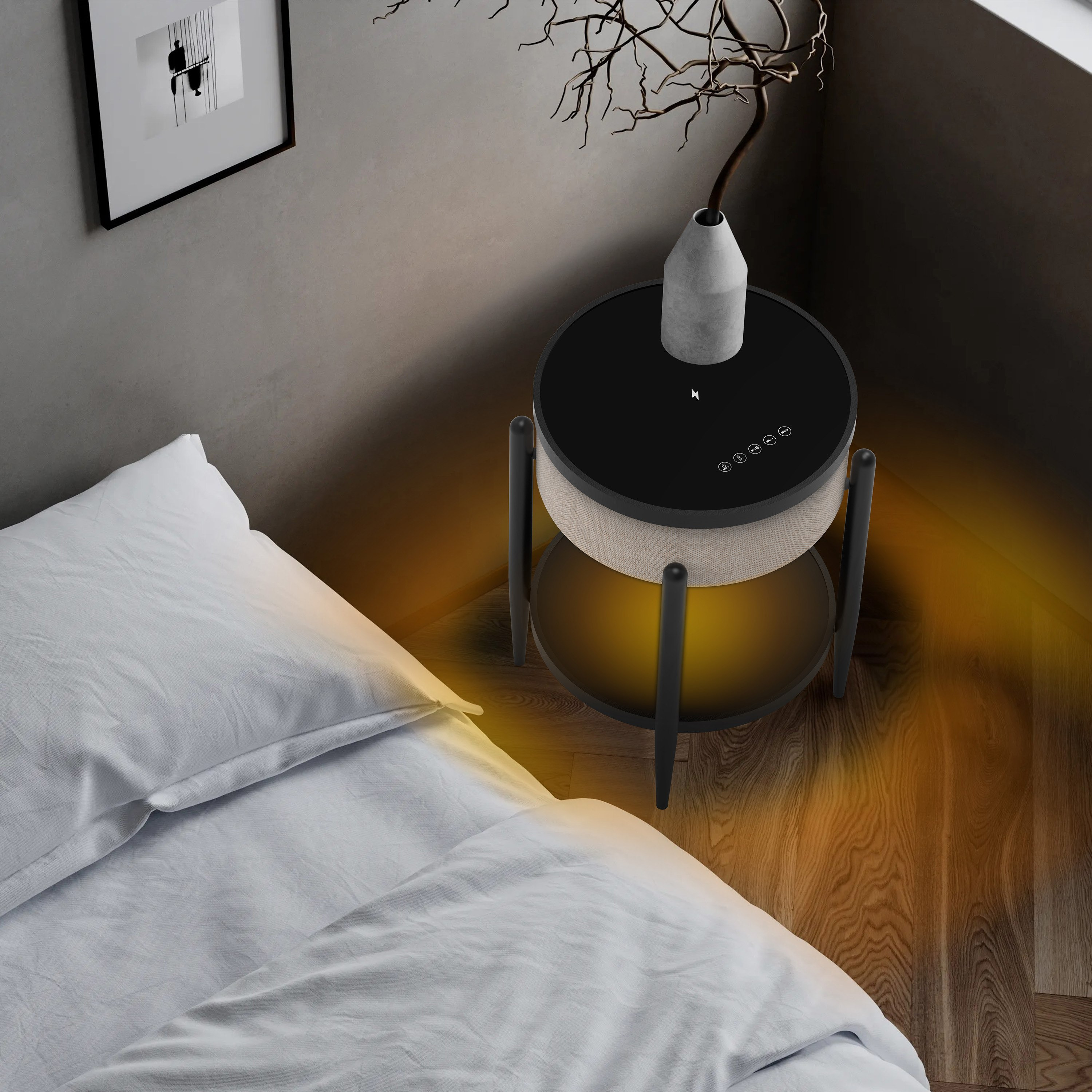 Ambre Round End Table with Bluetooth Speaker and USB Charging Port-hbxfurniture-livingroom-endtables-image-2