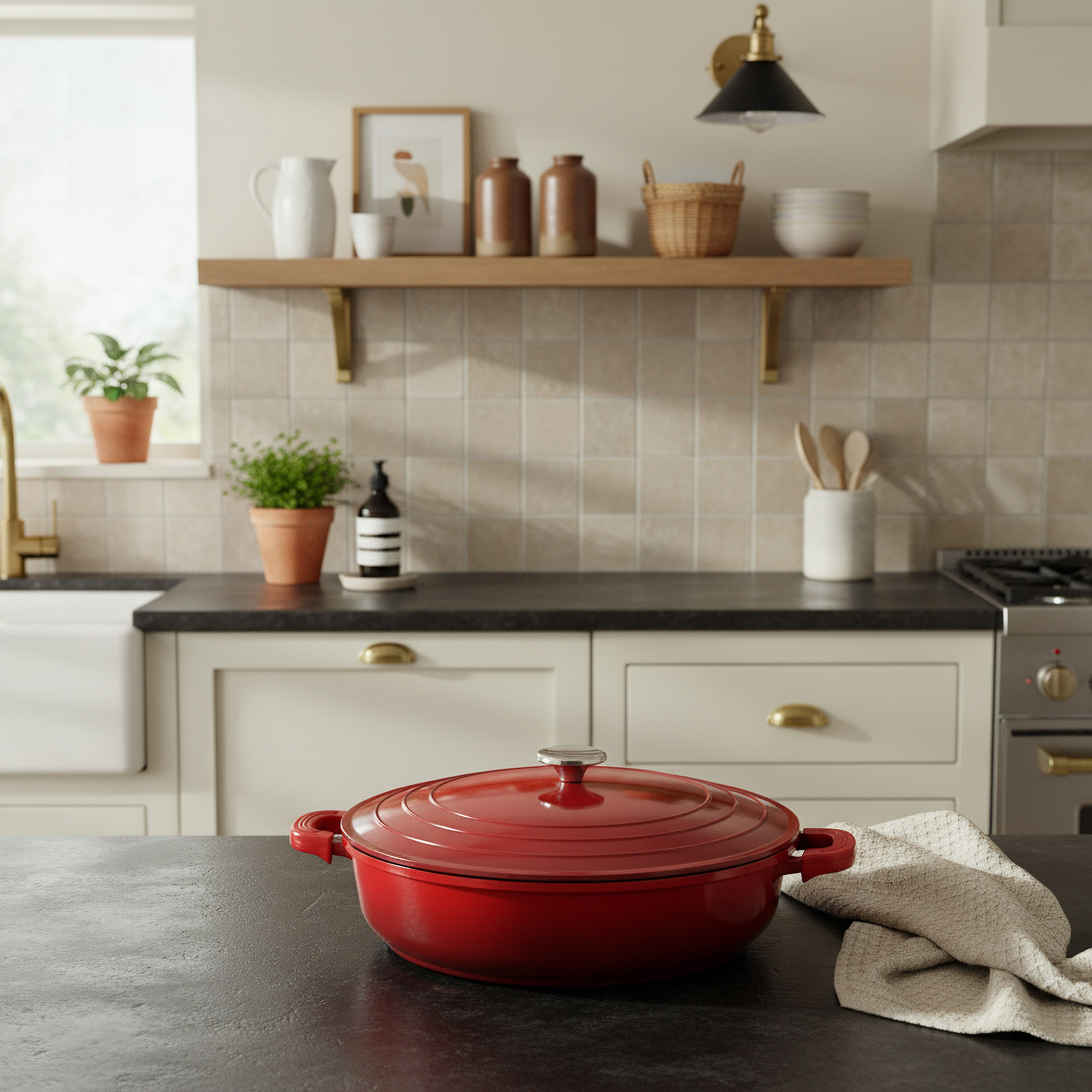 La Calda Shallow Cast Aluminium Casserole with Lid - 32 cm-hbxdecorandfurnishings-tabletop-serveware-image-3