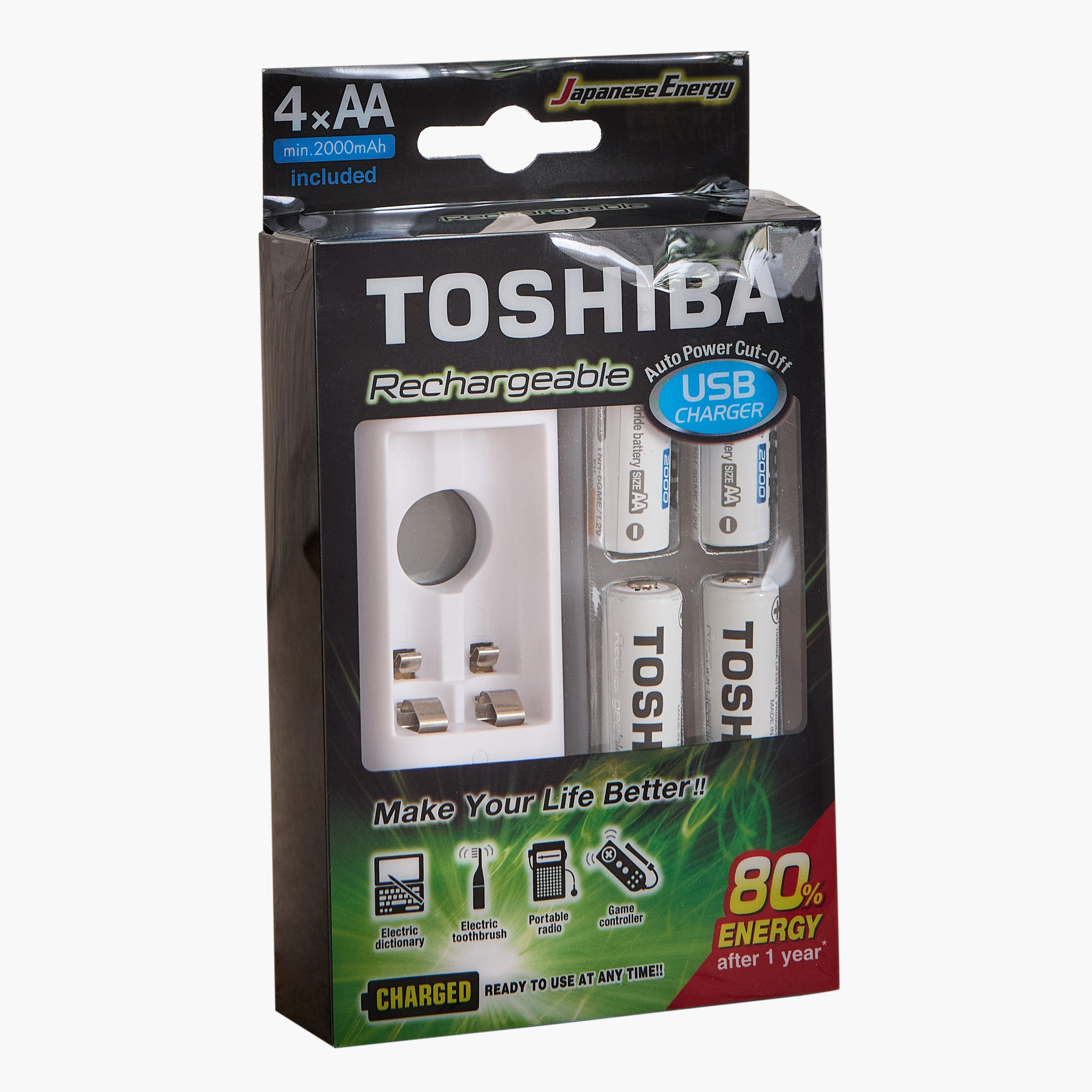 طقم بطاريات 2000 مللي أمبير/ساعة 4 قطع AA مع شاحن يو إس بي من توشيبا-hbxbedroom-lighting-lightingaccessories-image-4