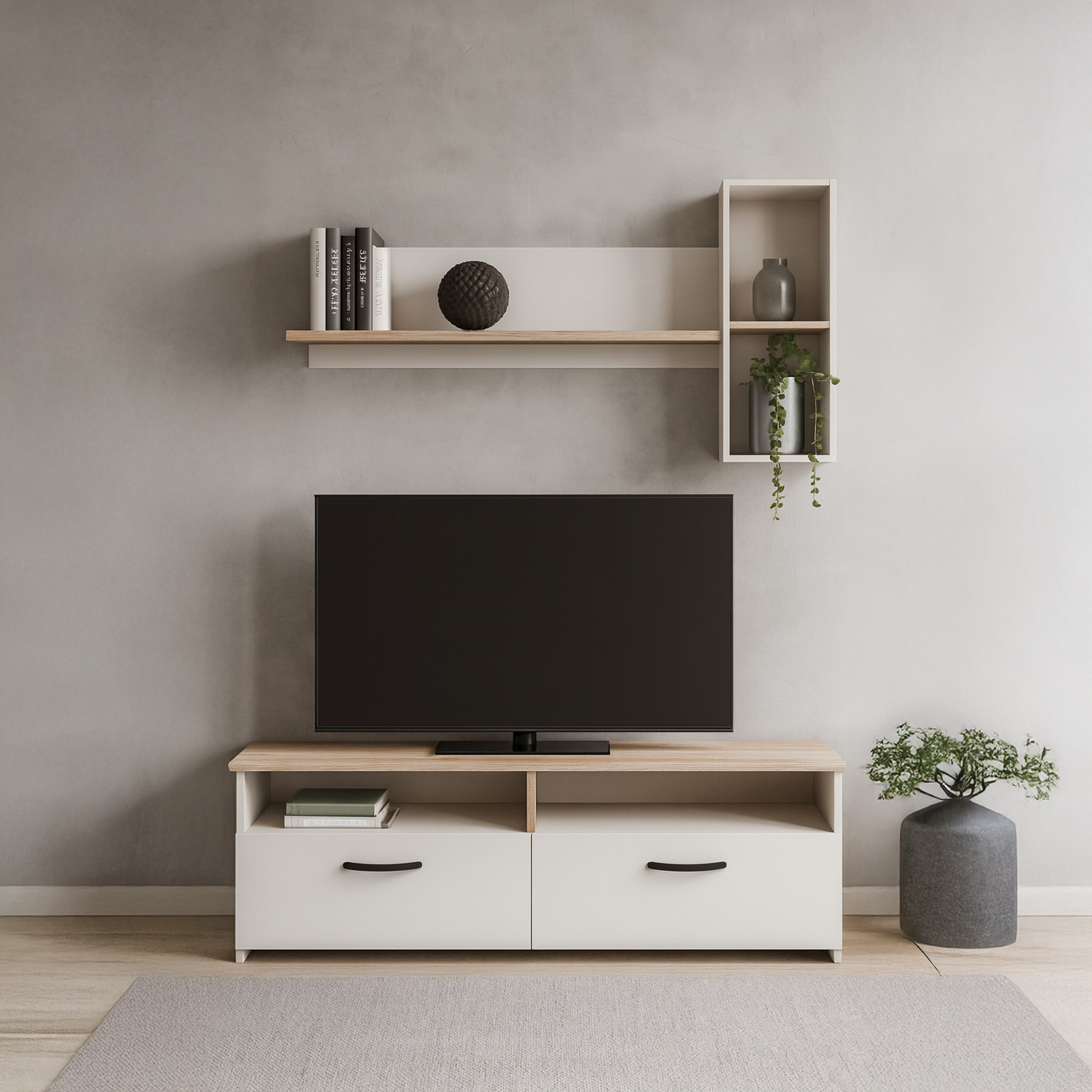 Sheron TV Unit with Wall Shelf for TVs up to 65 Inches-hbxlivingroom-mediaunitsandstorage-tvunits-image-1