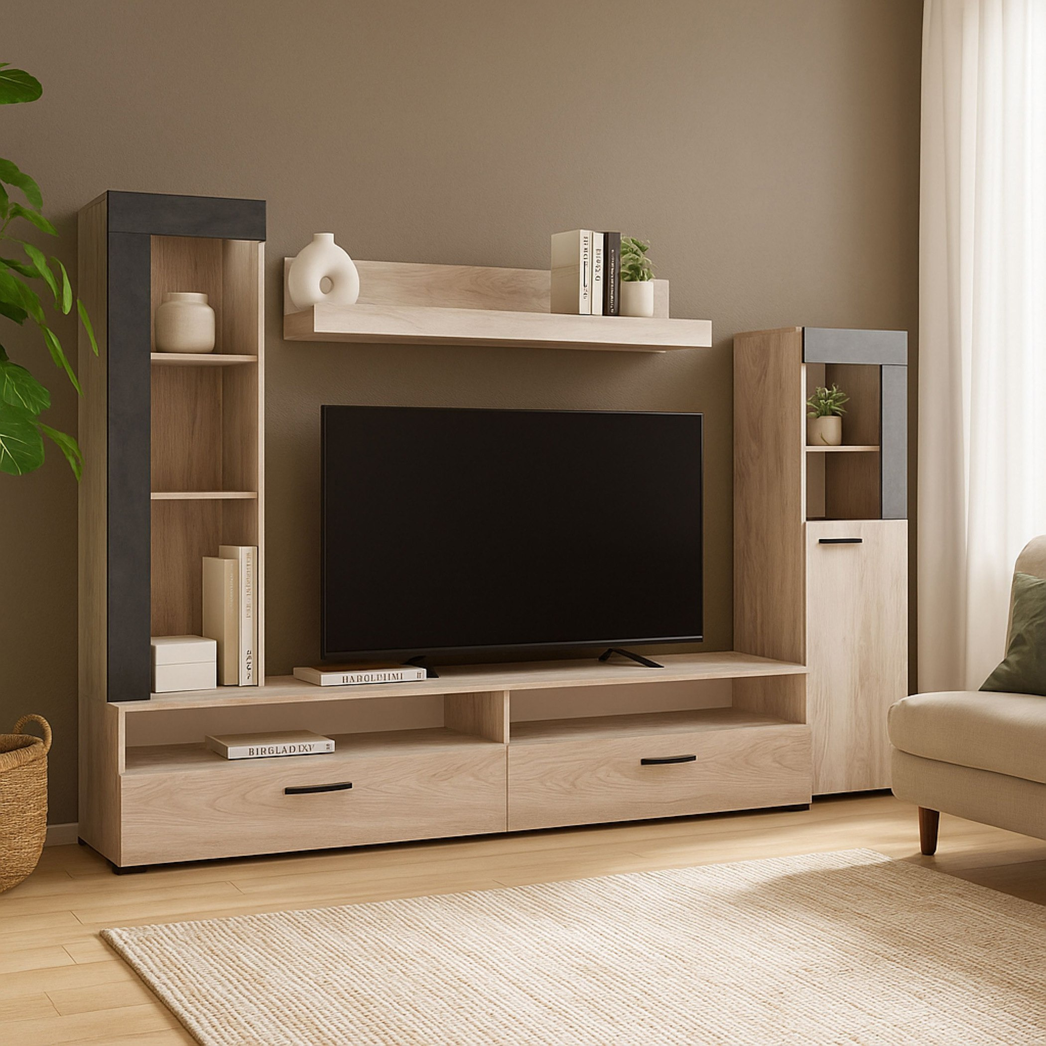 وحدة حائط بمساحة تخزين لأجهزة التلفزيون حتى 65 بوصة من أليدا-hbxlivingroom-mediaunitsandstorage-wallunits-image-2
