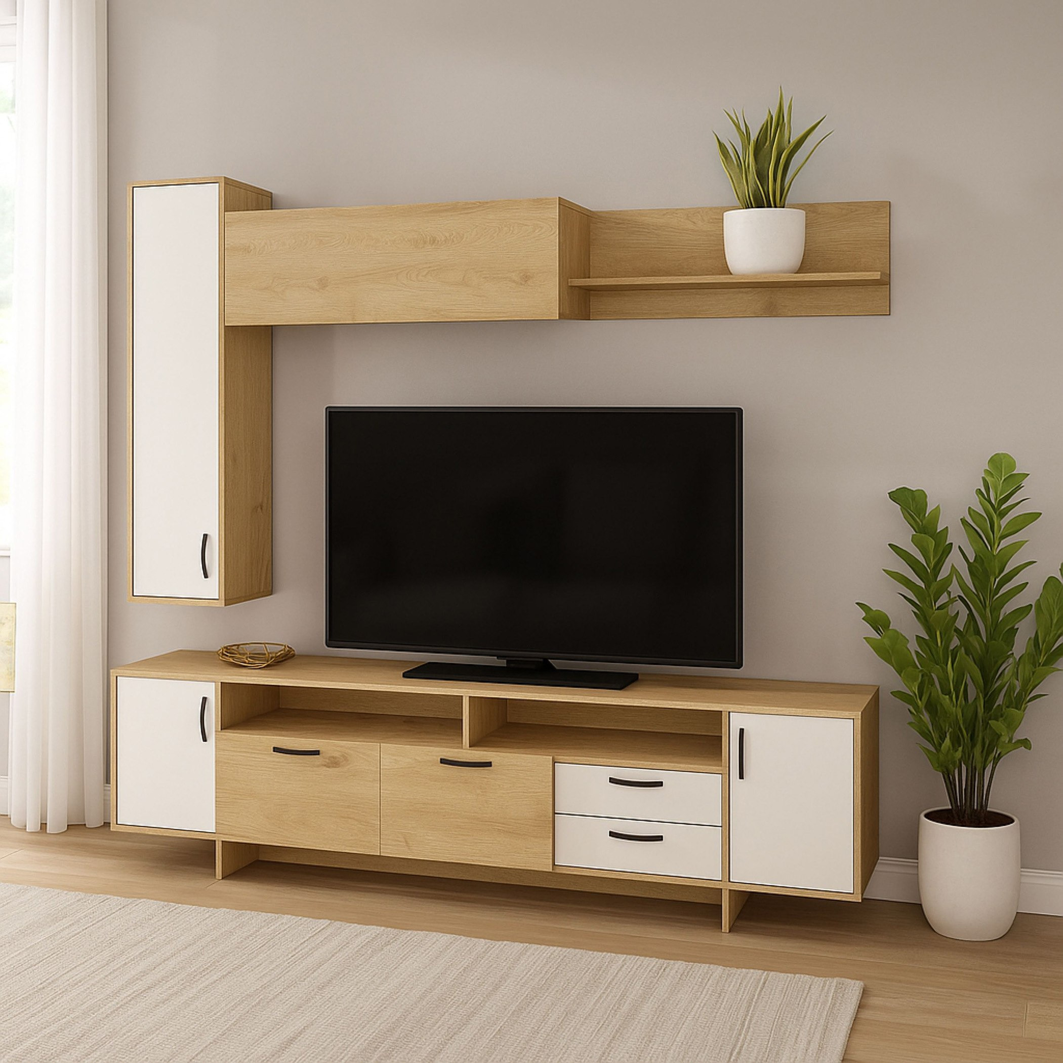 وحدة حائط بمساحة تخزين لأجهزة التلفزيون حتى 65 بوصة من بيلينا-hbxlivingroom-mediaunitsandstorage-wallunits-image-1