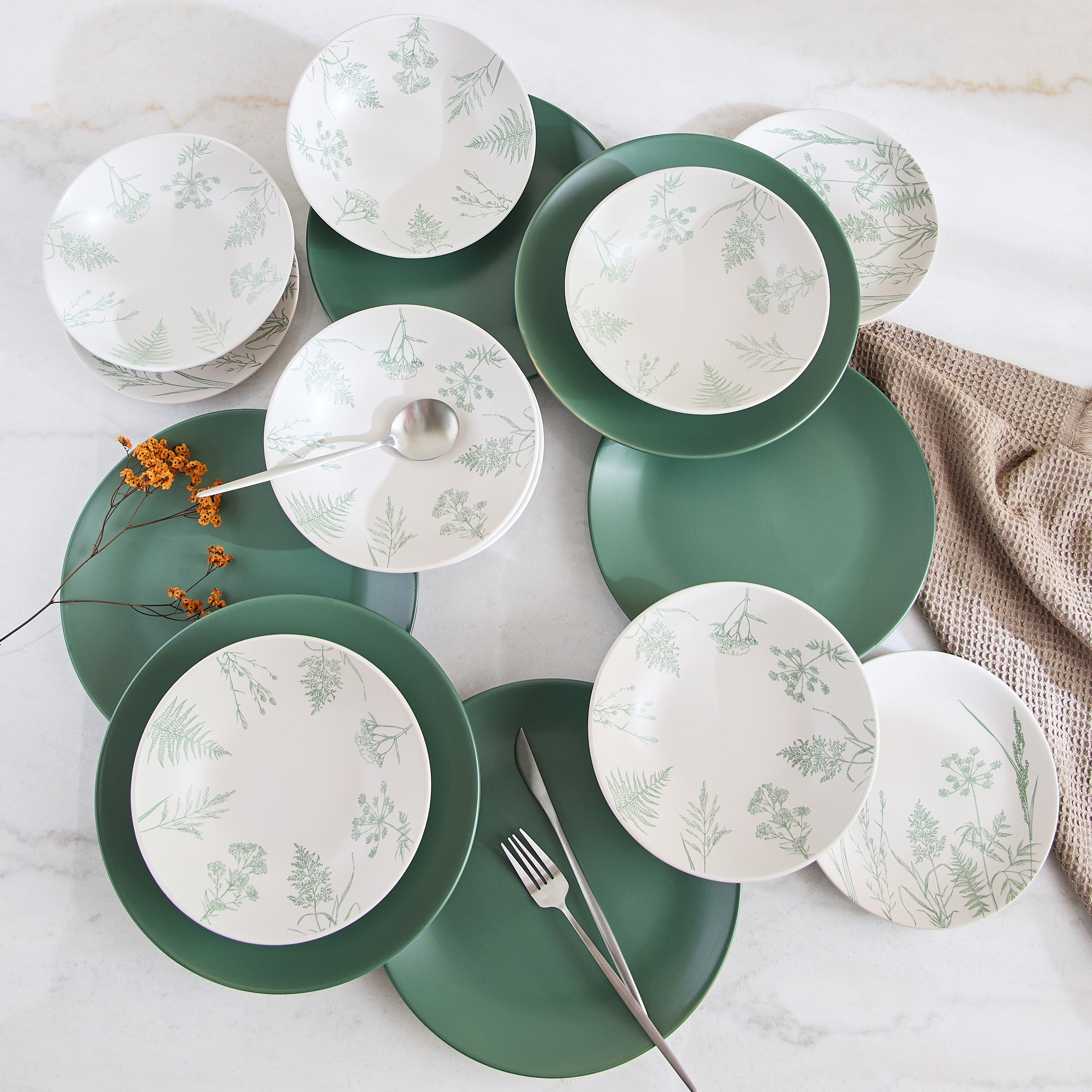 طقم عشاء 18 قطعة بتصميم زهري من إليجنزا - يخدم 6 أفراد-hbxdiningroom-tabletop-dinnersets-image-1