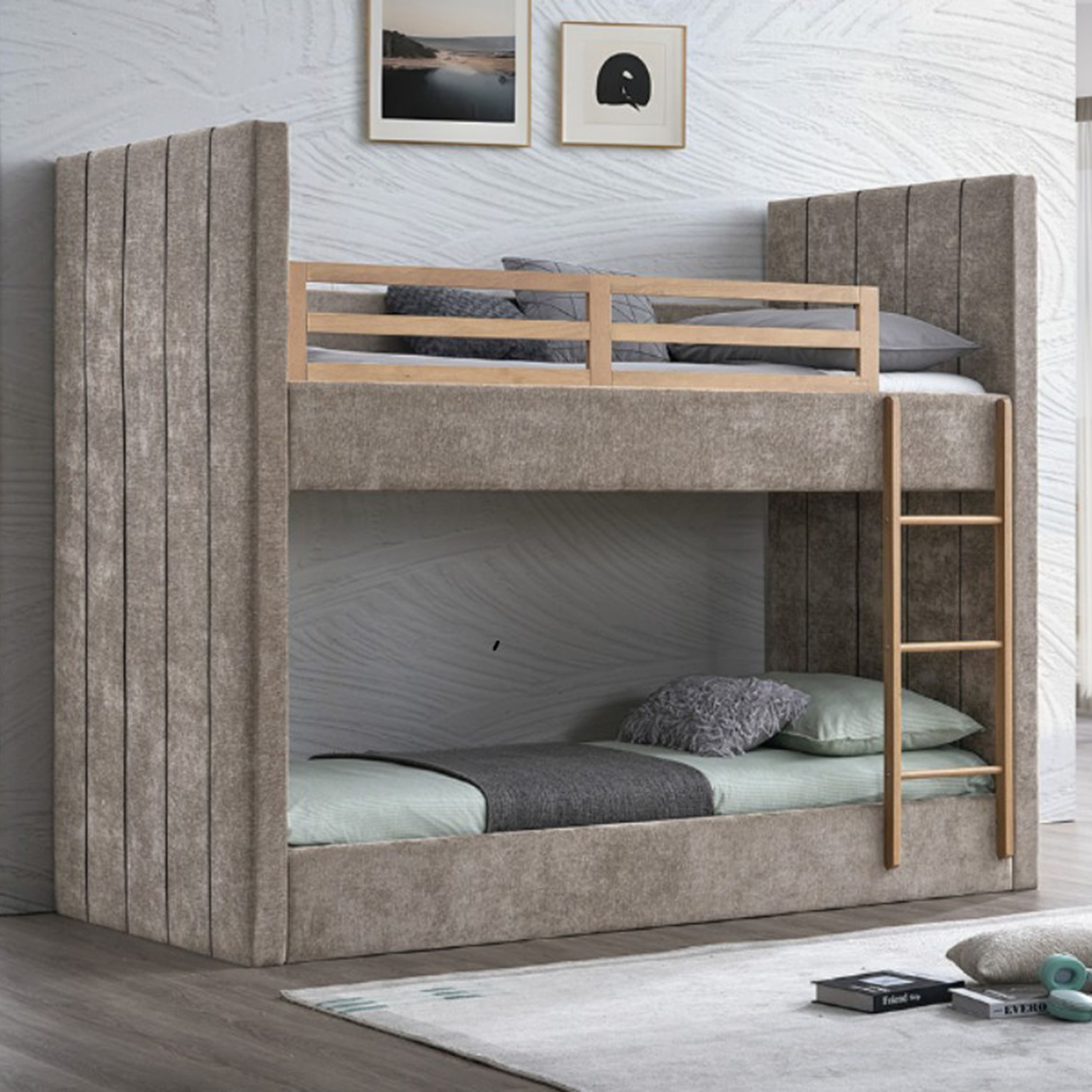 Hampton Upholstered Single Bunk Bed - 90x200 cm-hbxkidsandyouth-bedsandbedsets-beds-single-image-1