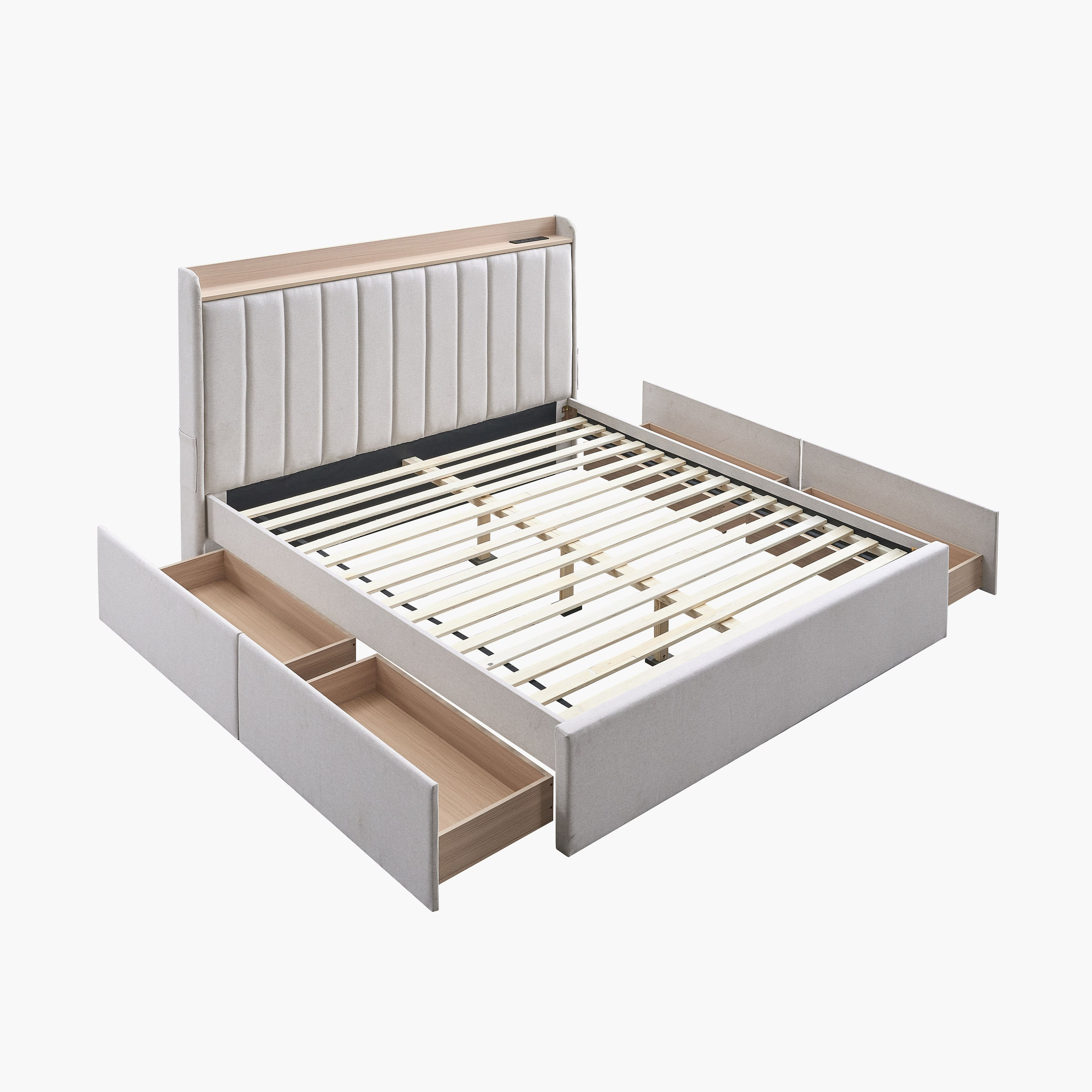 Movo Ruby Linear Smart Upholstered Queen Bed with 4 Drawers - 160x200 cm-hbxbedroom-bedsandbedsets-beds-queen-image-5