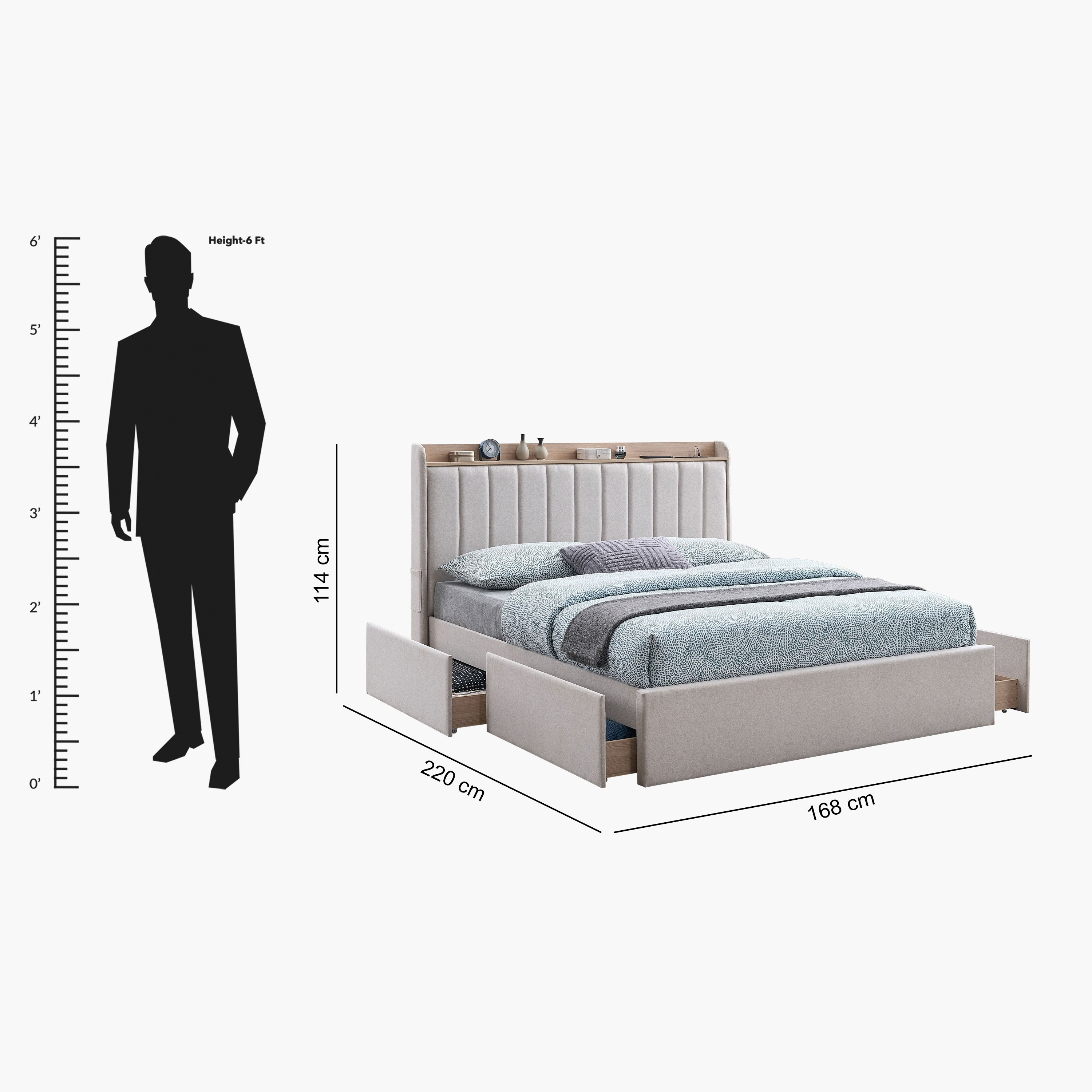 سرير كوين منجد ذكي بتصميم خطي مع 4 أدراج - روبي من موڤو  - 160×200 سم-hbxbedroom-bedsandbedsets-beds-queen-image-9
