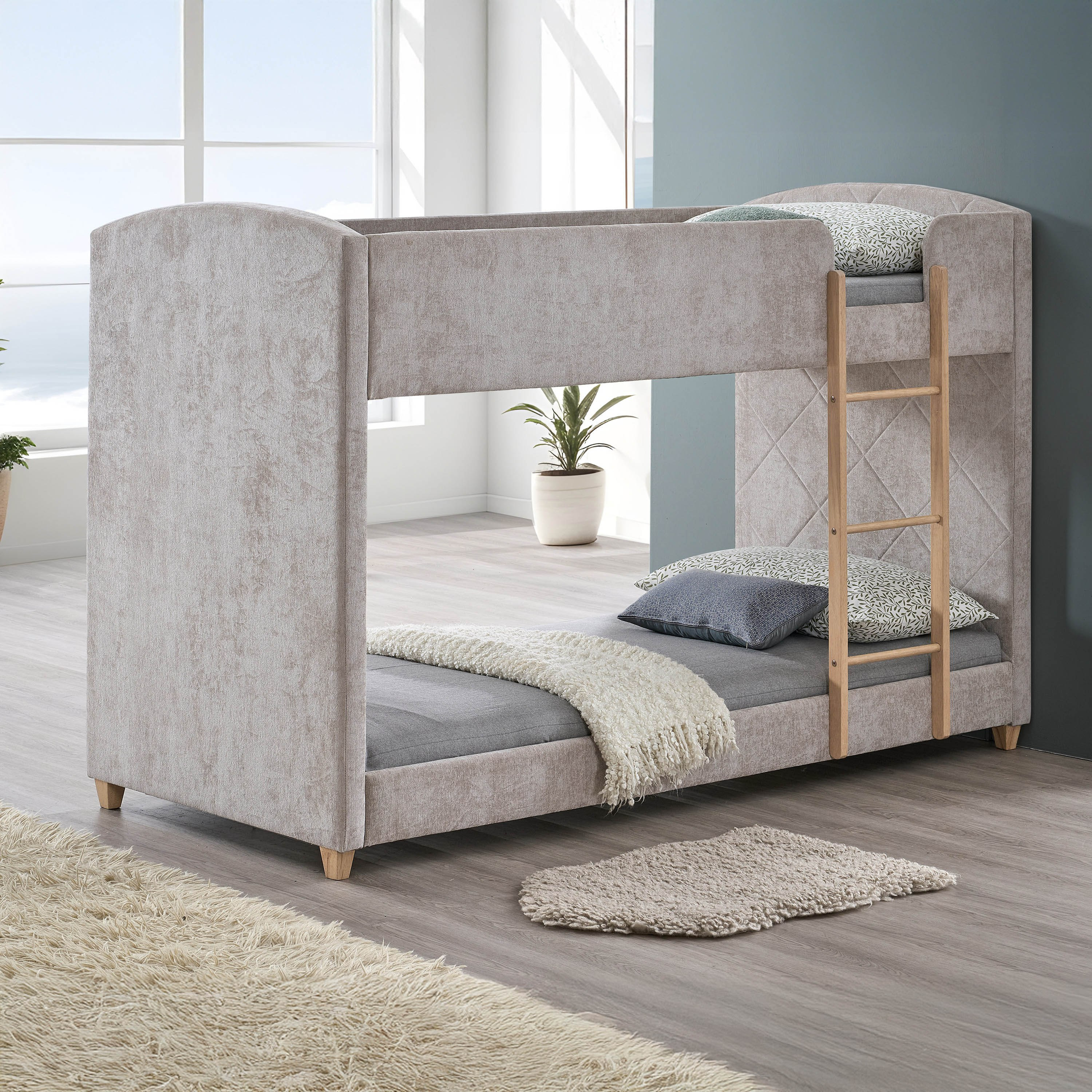 Curvy Upholstered Single Bunk Bed 90x200 cm