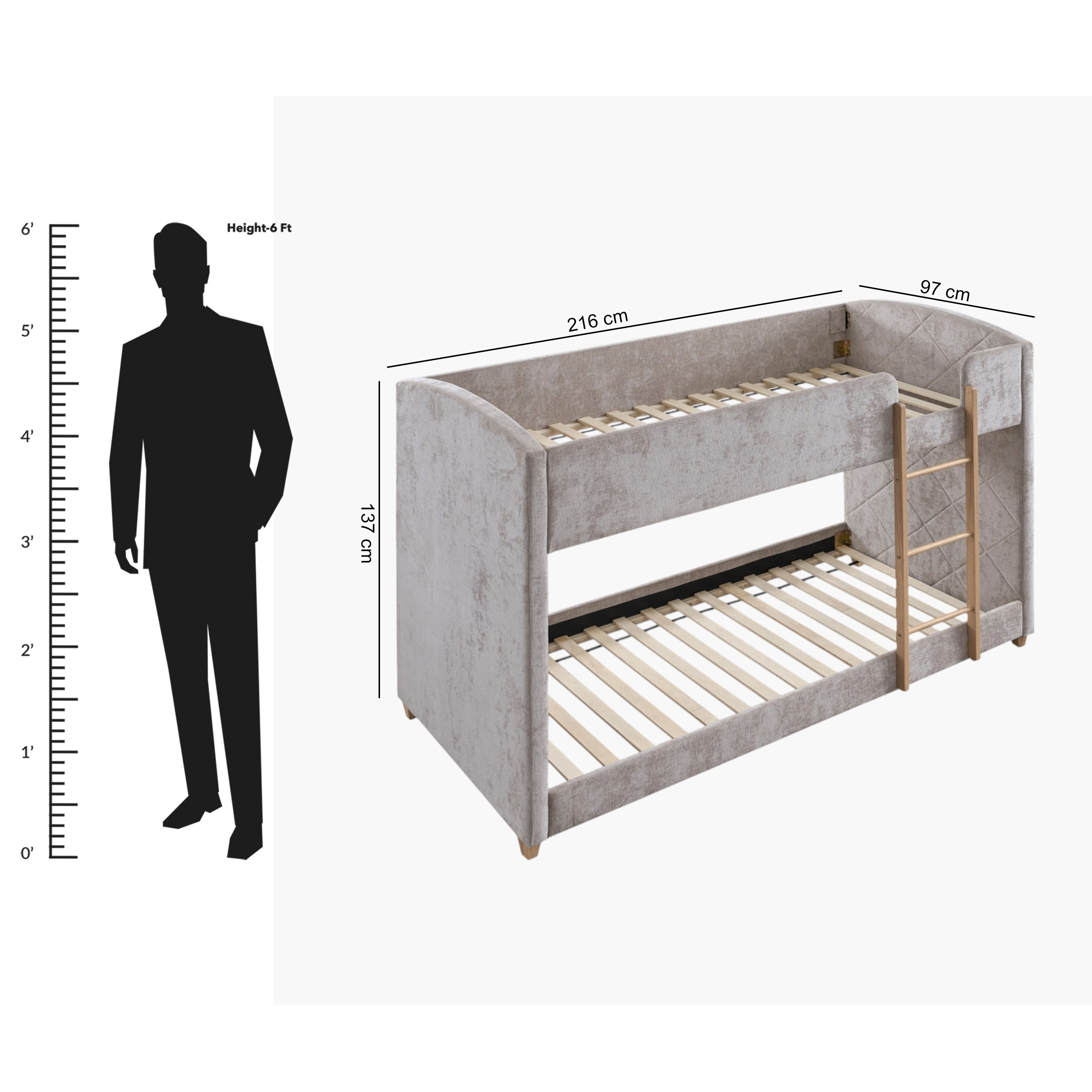 Curvy Upholstered Single Bunk Bed - 90x200 cm-hbxkidsandyouth-bedsandbedsets-beds-single-image-5
