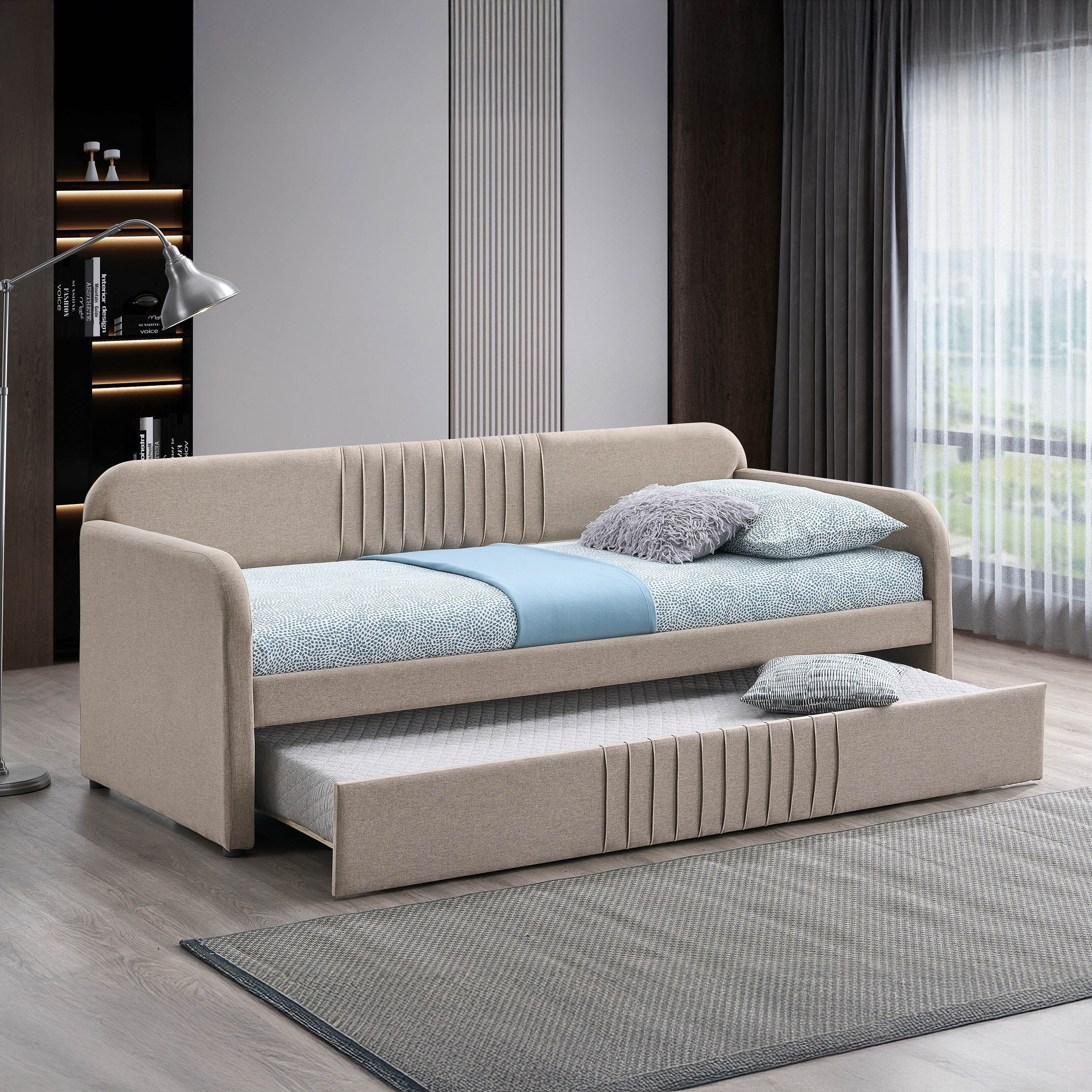 سرير نهاري فردي منجد مع سرير سحب من لينيار - 90x200 سم-hbxfurniture-bedsandbedsets-daybeds-image-1