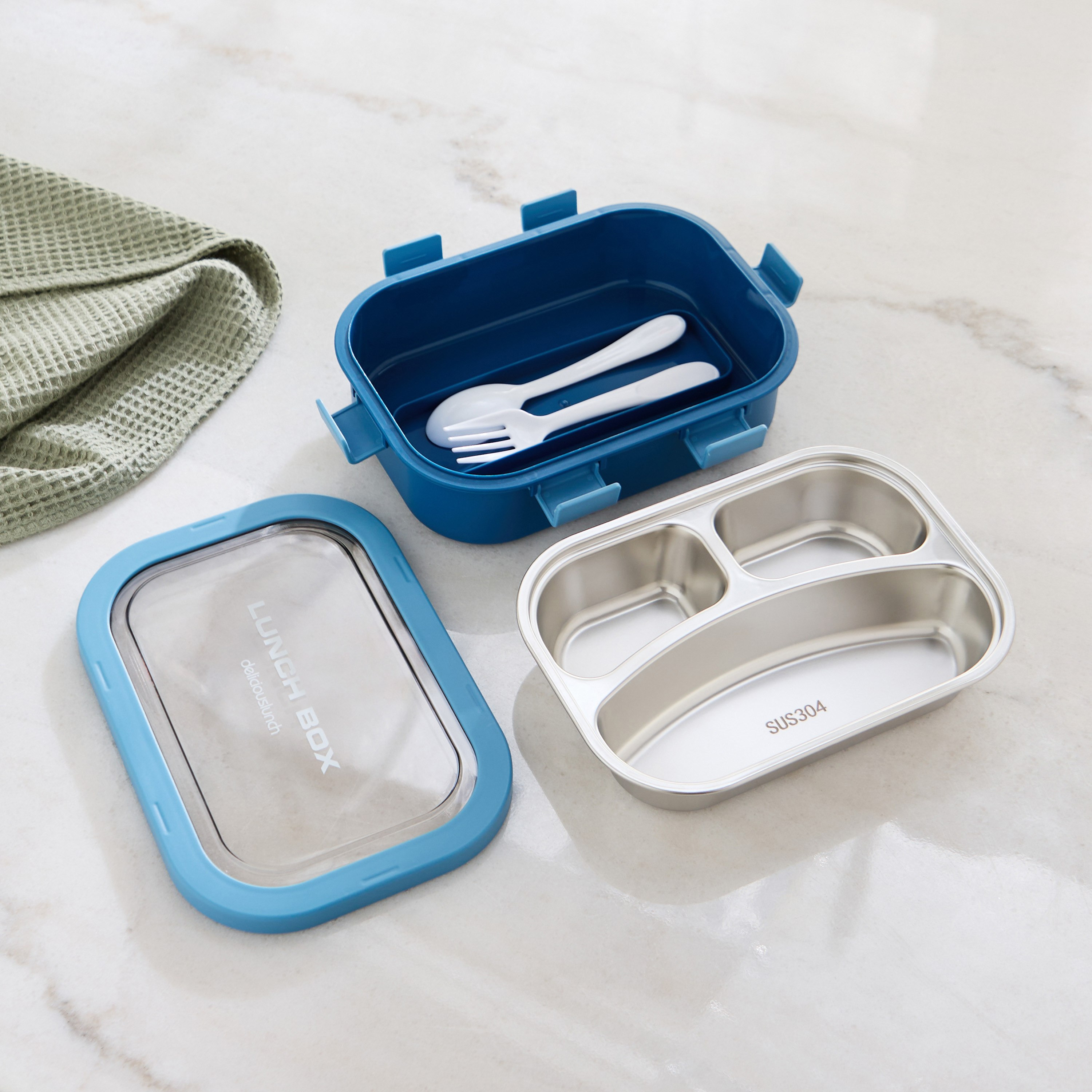 صندوق غداء 3 أقسام ستانليس ستيل مع ملعقة وشوكة - 850 مل-hbxhomeware-kitchenware-lunchbagsandboxes-image-3