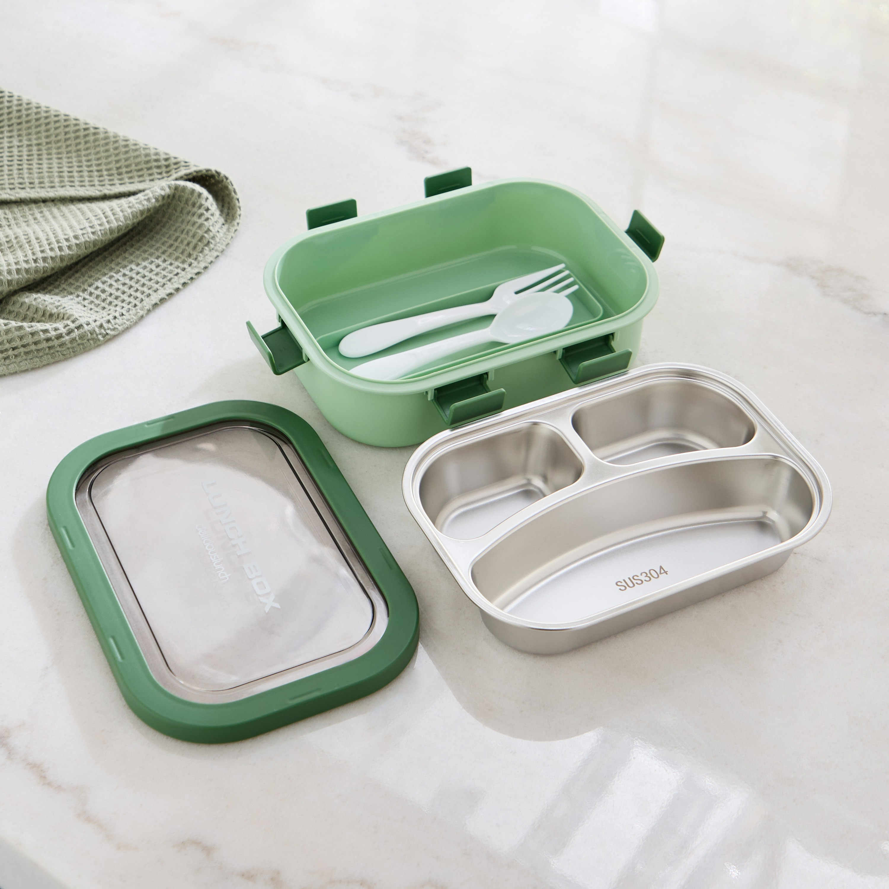 Ezra Stainless Steel 3-Grid Lunch Box with Spoon and Fork - 850 ml-hbxhomeware-kitchenware-lunchbagsandboxes-image-3