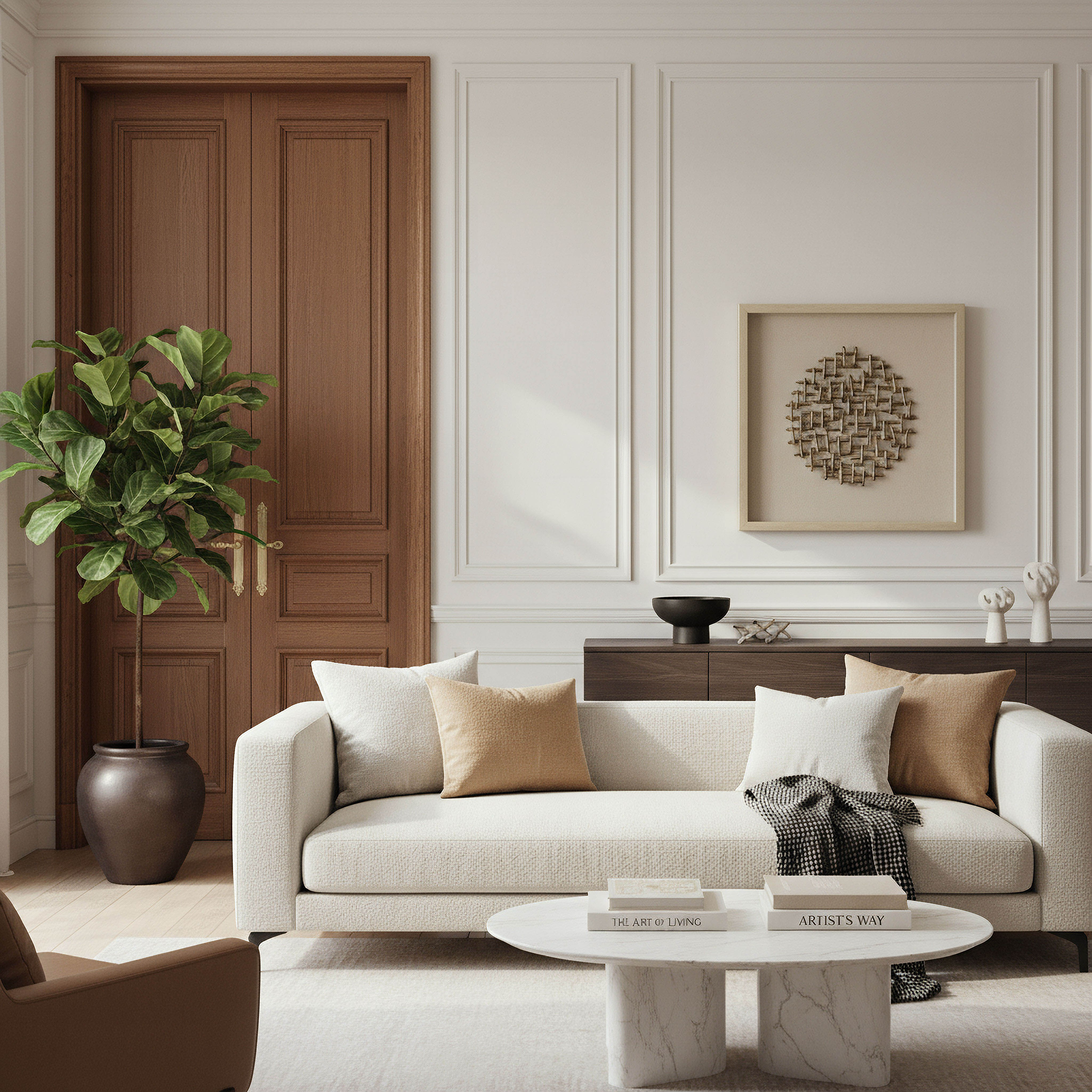 صندوق ظل دائري بلون ترابي فاتح بإطار شمع بوليسترين من أوليفيا - 60×60 سم-hbxdiningroom-walldecor-wallart-image-3