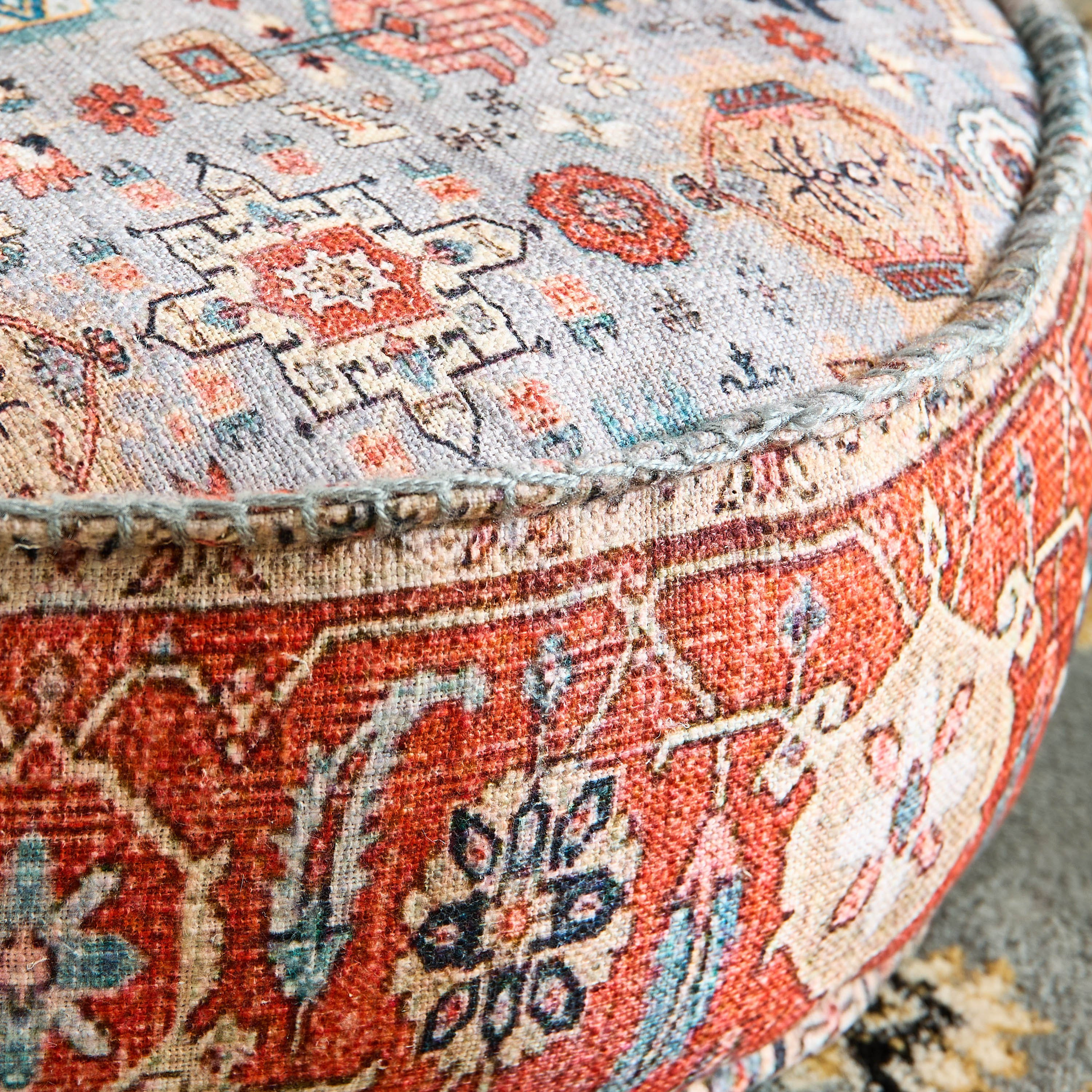 Mahrgan Benza Distress Printed Round Pouf - 60x60x25 cm-hbxhomeware-hbxbedroom-image-3
