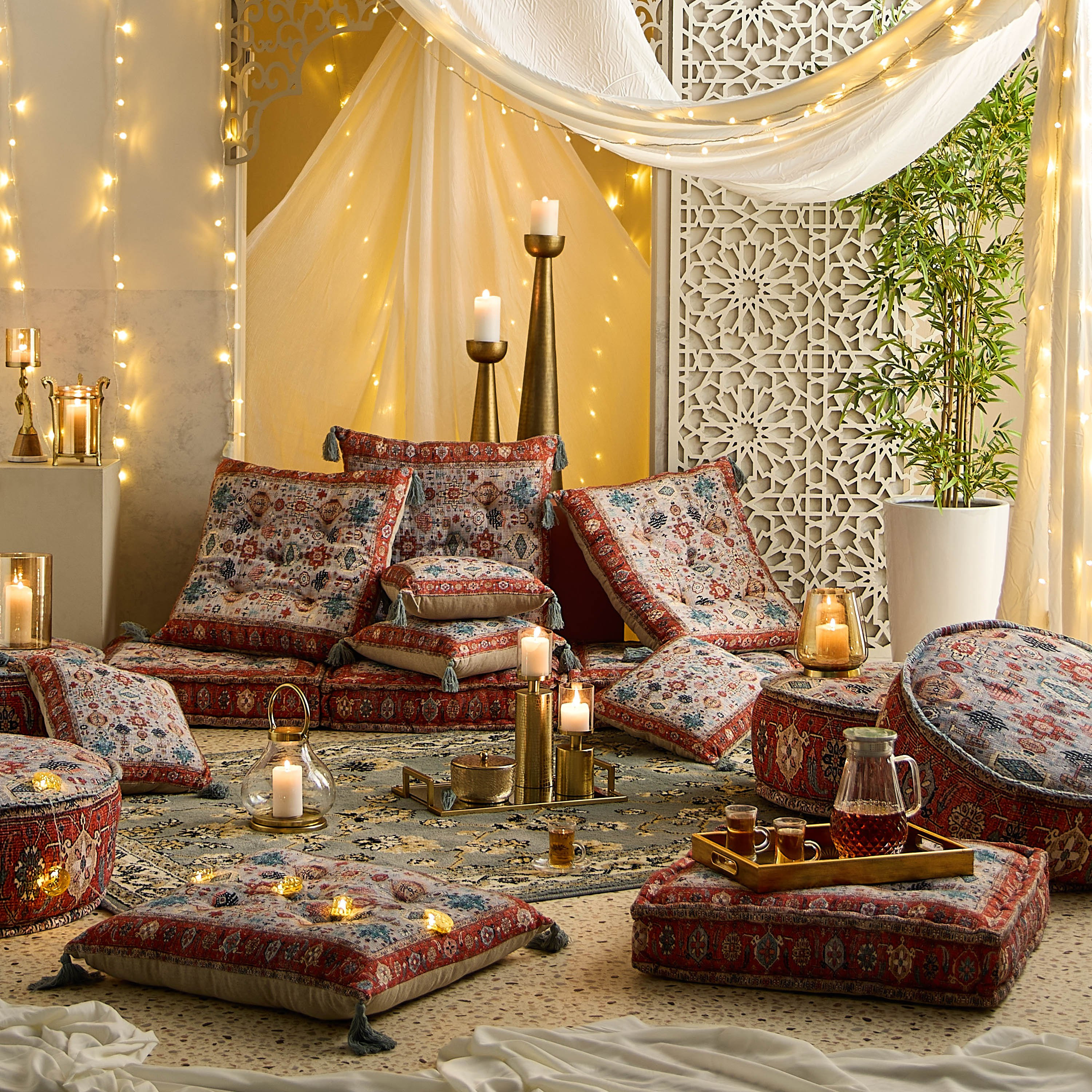 Mahrgan Benza Distress Printed Round Pouf - 60x60x25 cm-hbxhomeware-hbxbedroom-image-5