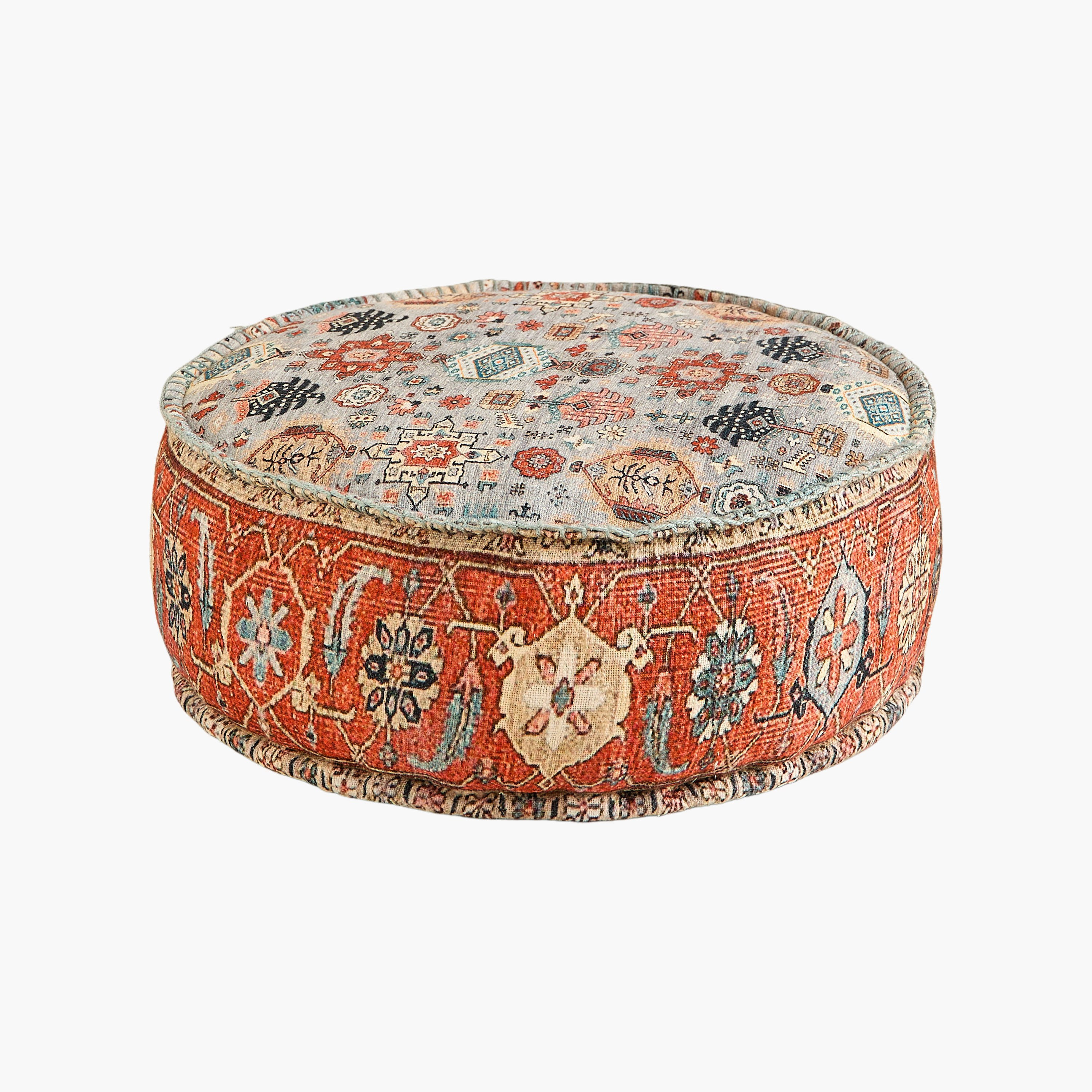 Mahrgan Benza Distress Printed Round Pouf - 60x60x25 cm-hbxhomeware-hbxbedroom-image-6