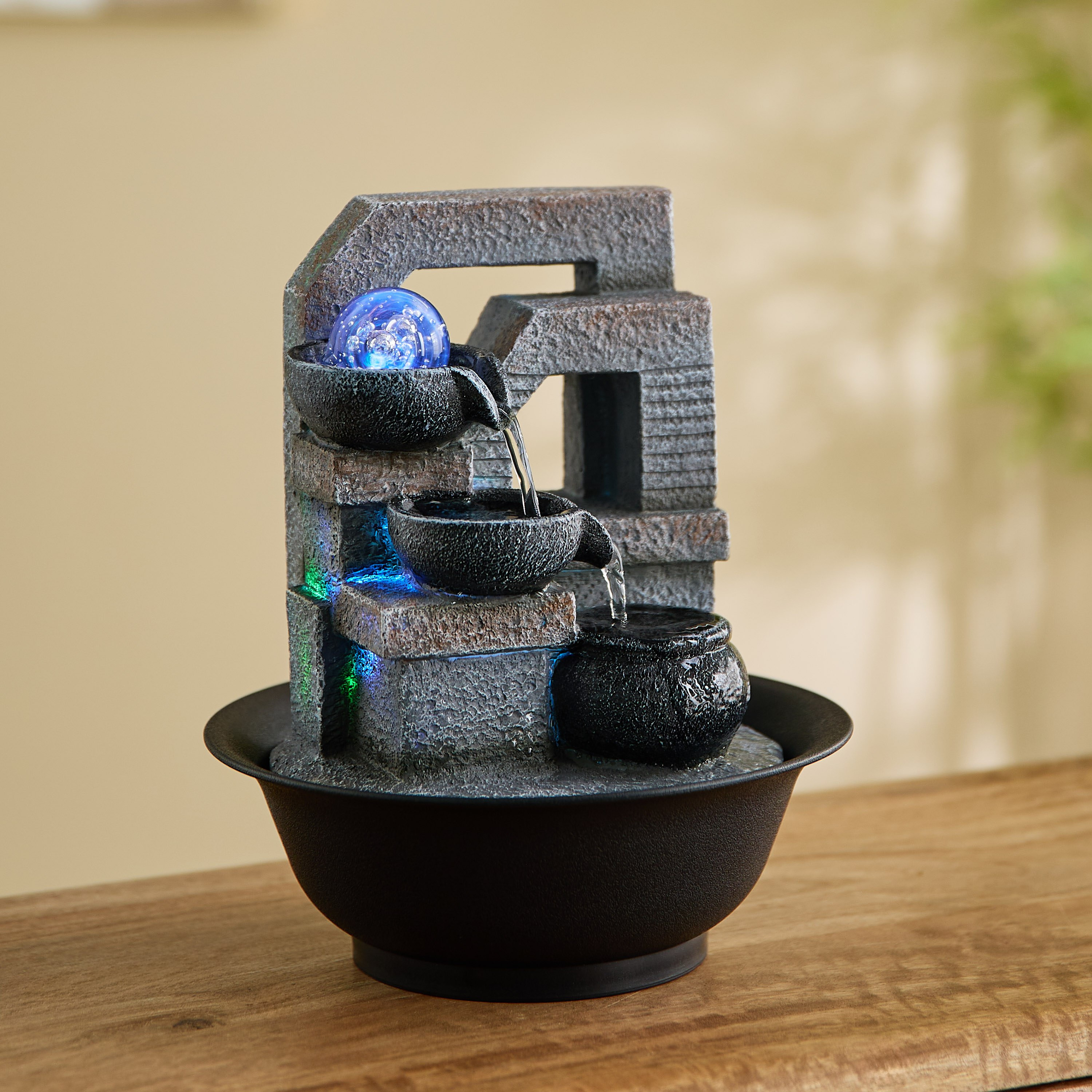 Claro Zen Fountain with Rolling Ball and LED Colour Light - 21x21x25 cm-hbxhomeware-hbxdecorandfurnishings-image-2