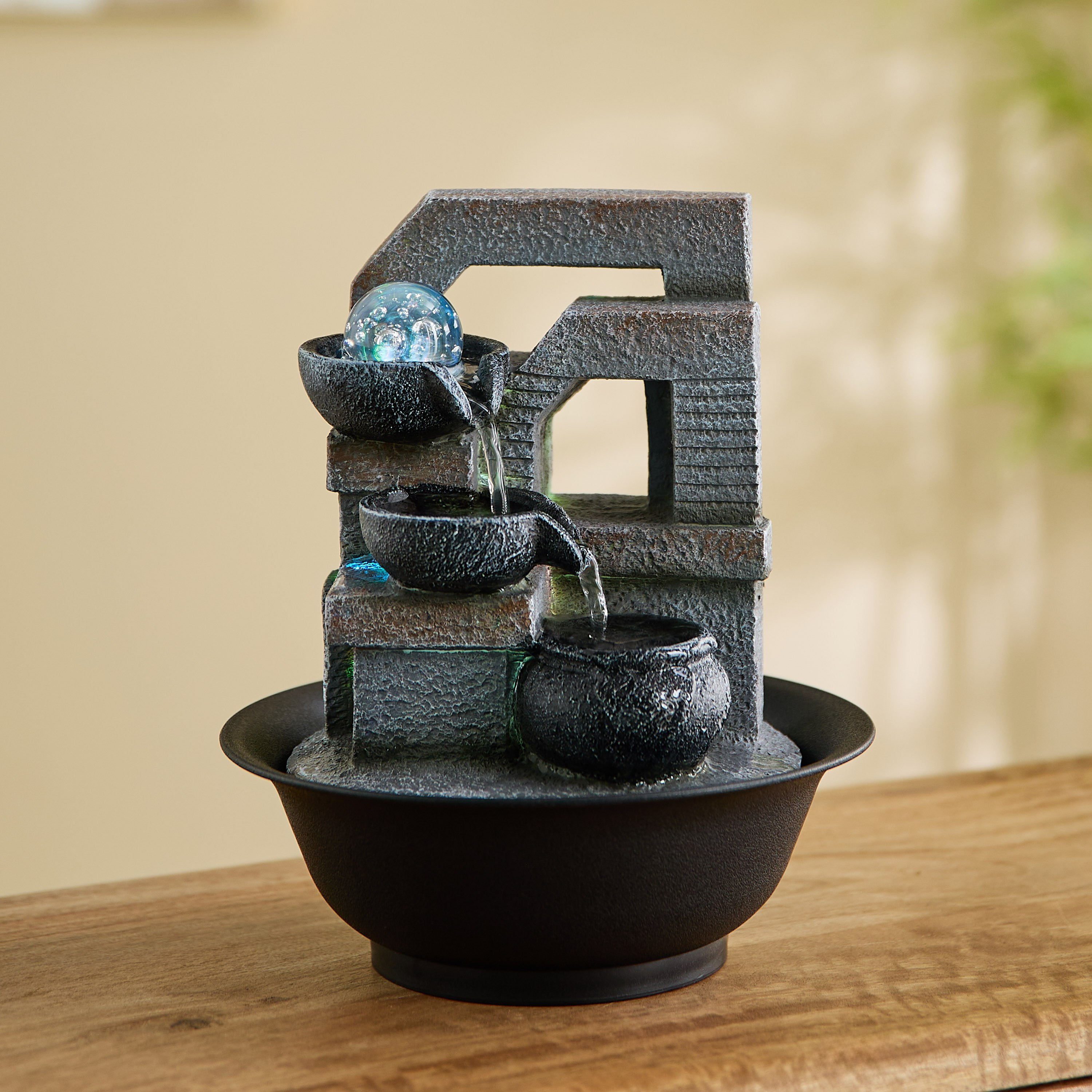 Claro Zen Fountain with Rolling Ball and LED Colour Light - 21x21x25 cm-hbxhomeware-hbxdecorandfurnishings-image-3