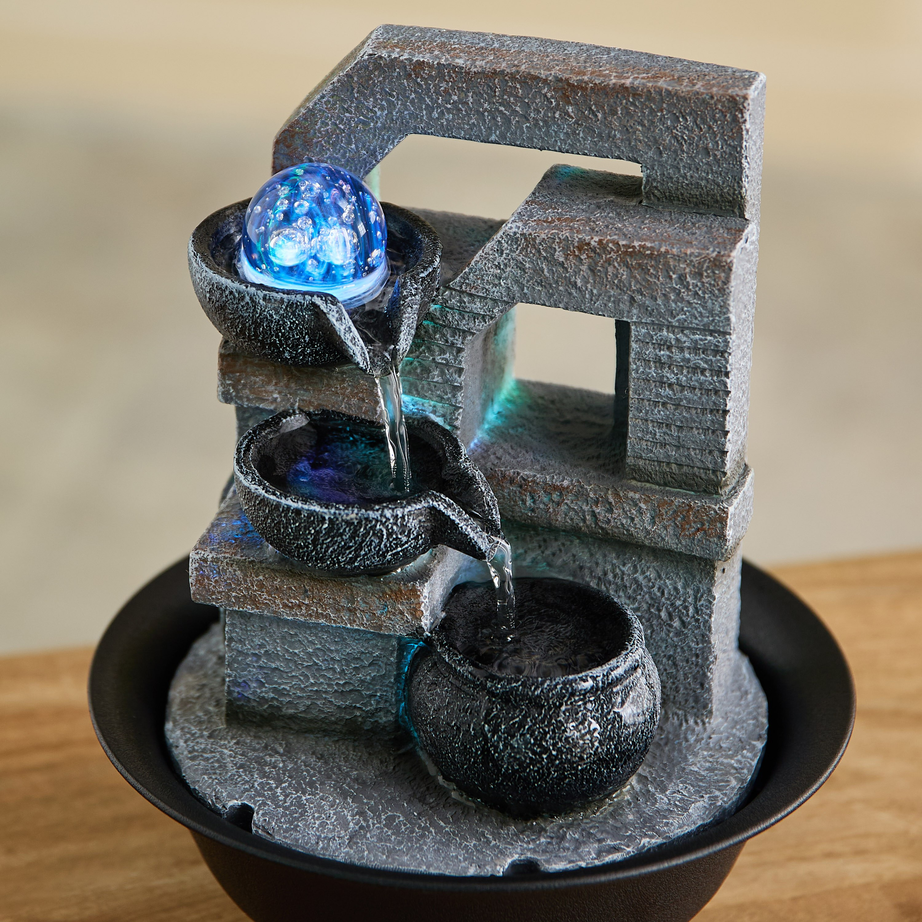 Claro Zen Fountain with Rolling Ball and LED Colour Light - 21x21x25 cm-hbxhomeware-hbxdecorandfurnishings-image-4