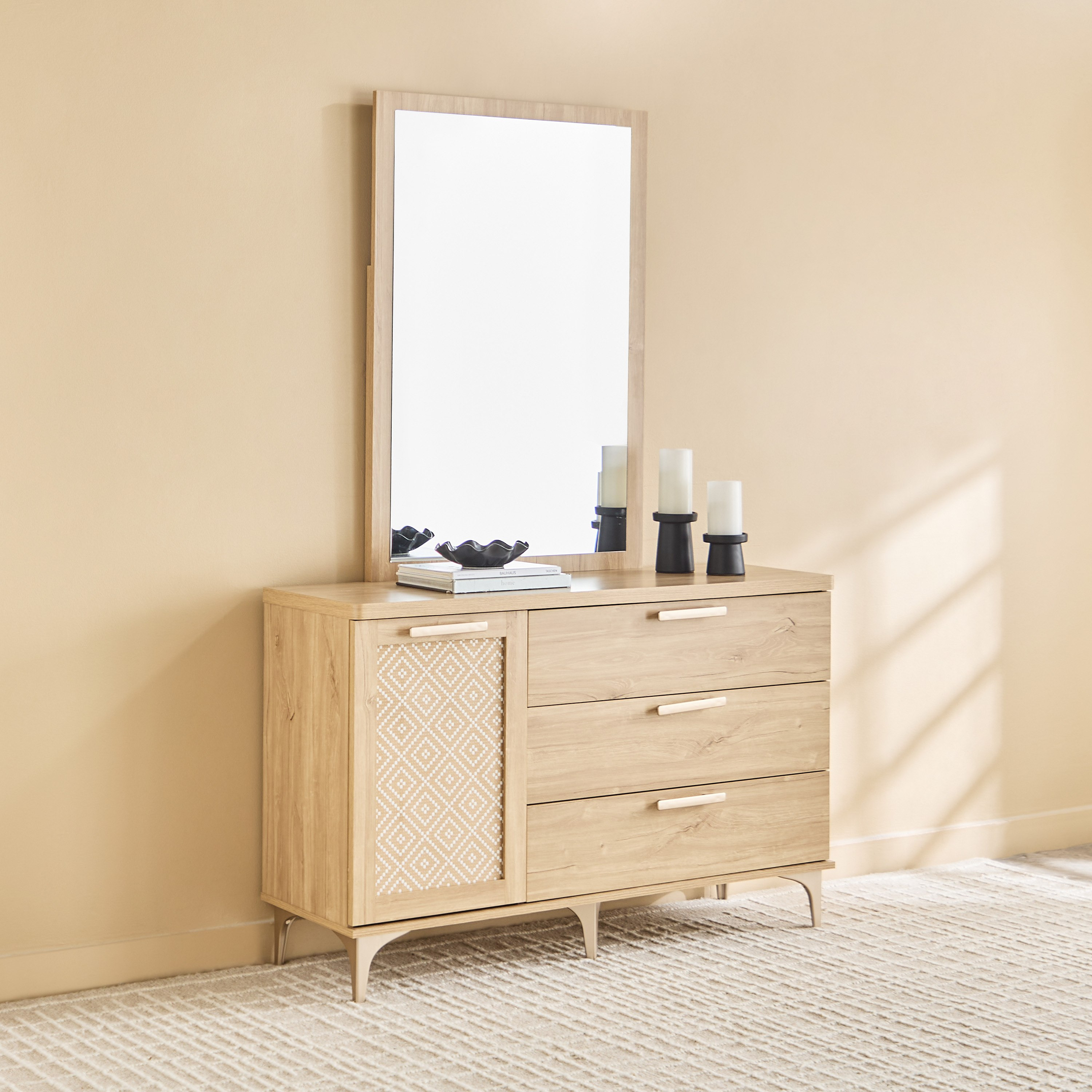 Naples 3 Drawer and 1 Door Dresser with Mirror-hbxfurniture-bedroom-dressersandmirrors-image-1