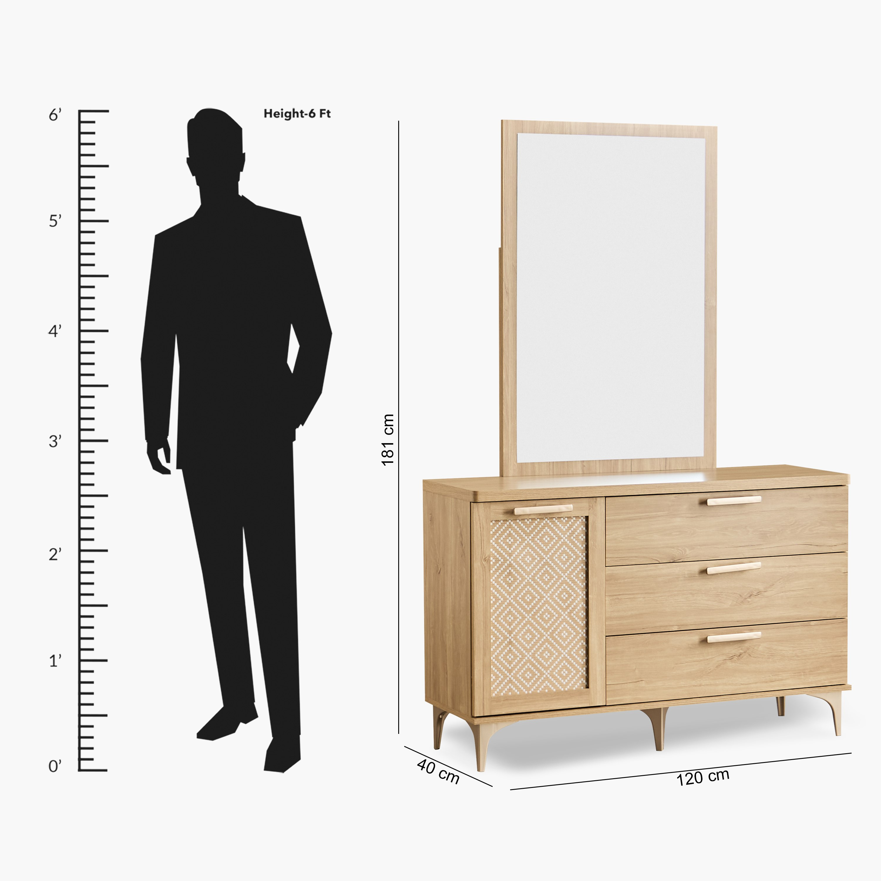 Naples 3 Drawer and 1 Door Dresser with Mirror-hbxfurniture-bedroom-dressersandmirrors-image-9