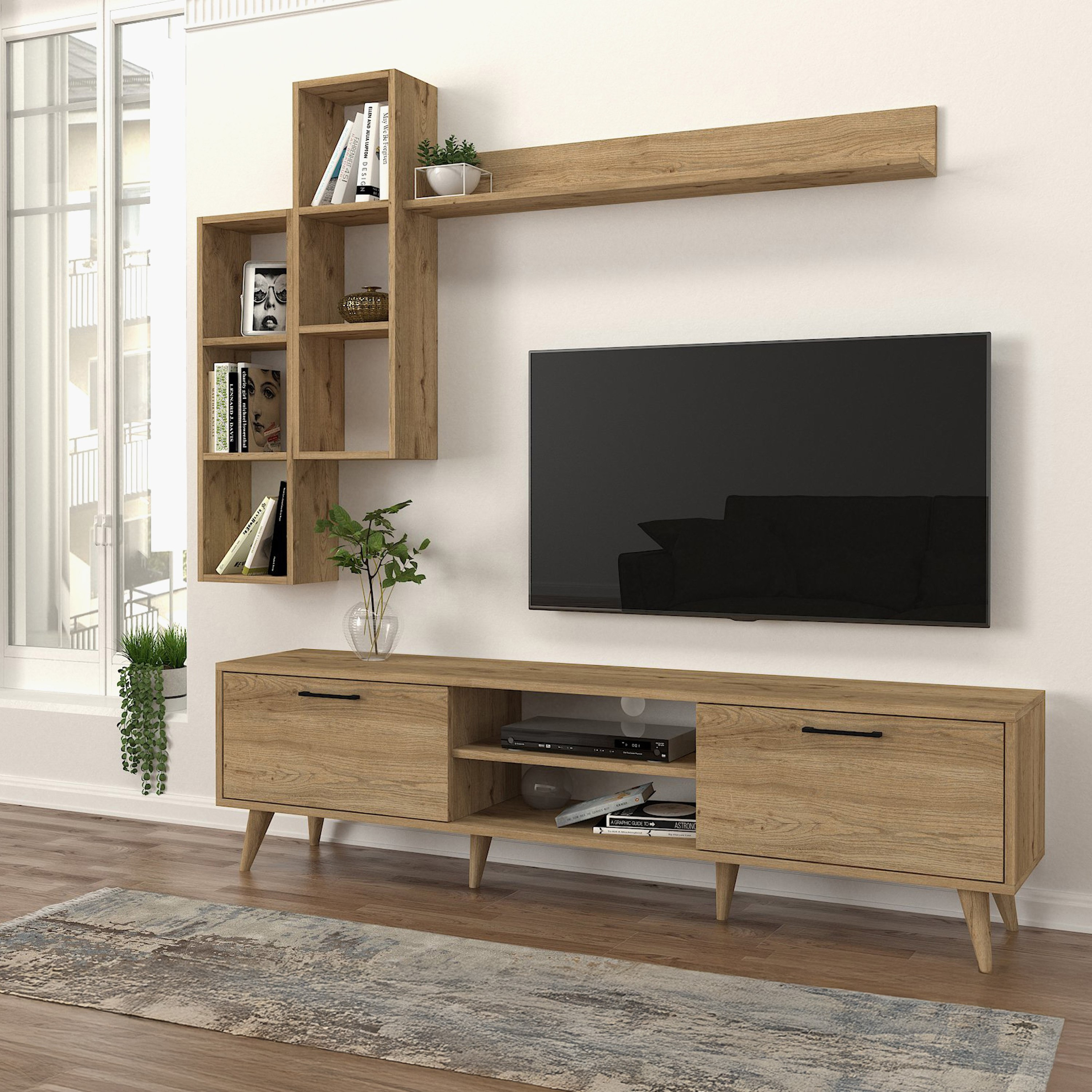 Modulix Ester 1.8 Meter TV Unit with Wall Mounted Shelves for TVs upto 70 inches-hbxlivingroom-mediaunitsandstorage-tvunits-image-2