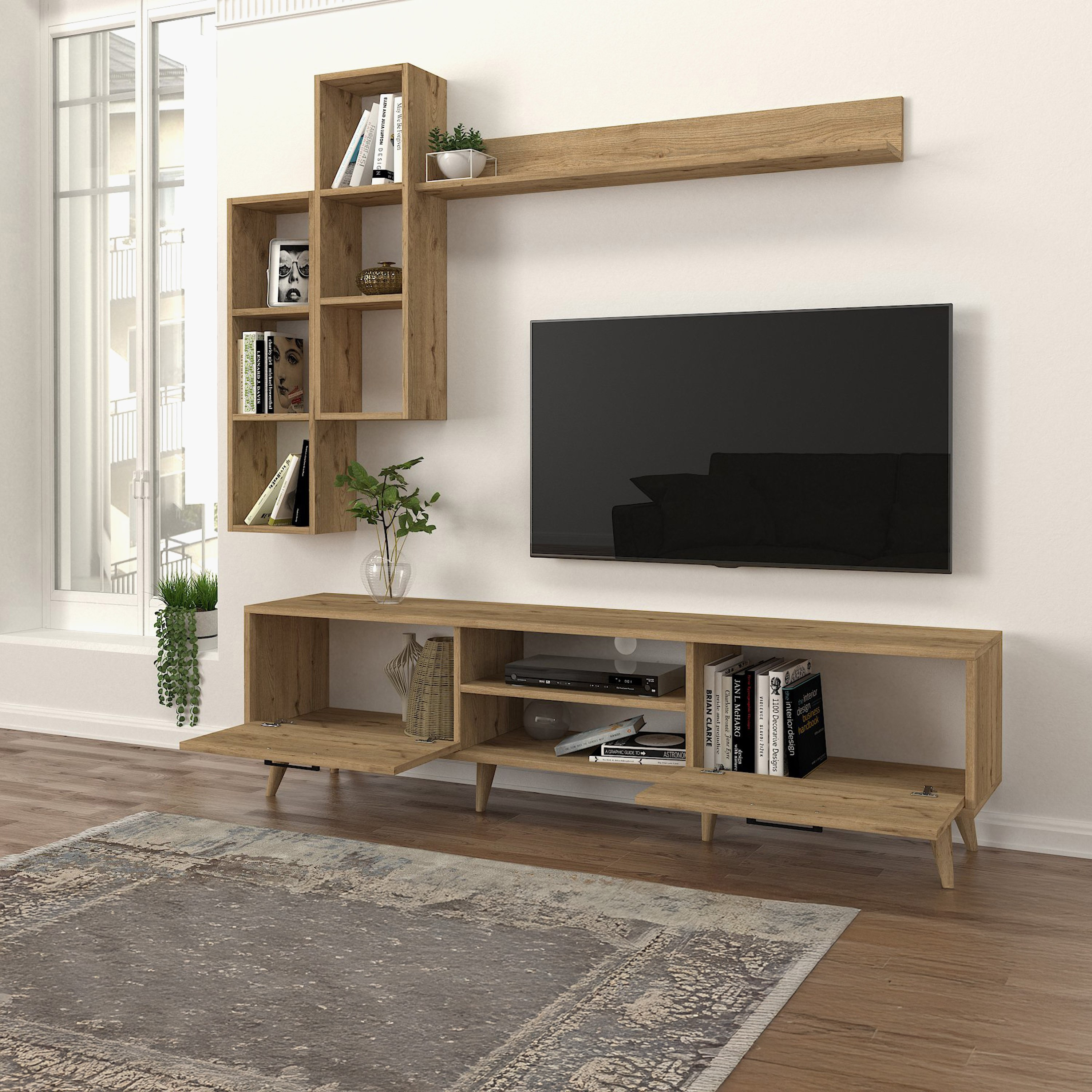 Modulix Ester 1.8 Meter TV Unit with Wall Mounted Shelves for TVs upto 70 inches-hbxlivingroom-mediaunitsandstorage-tvunits-image-3