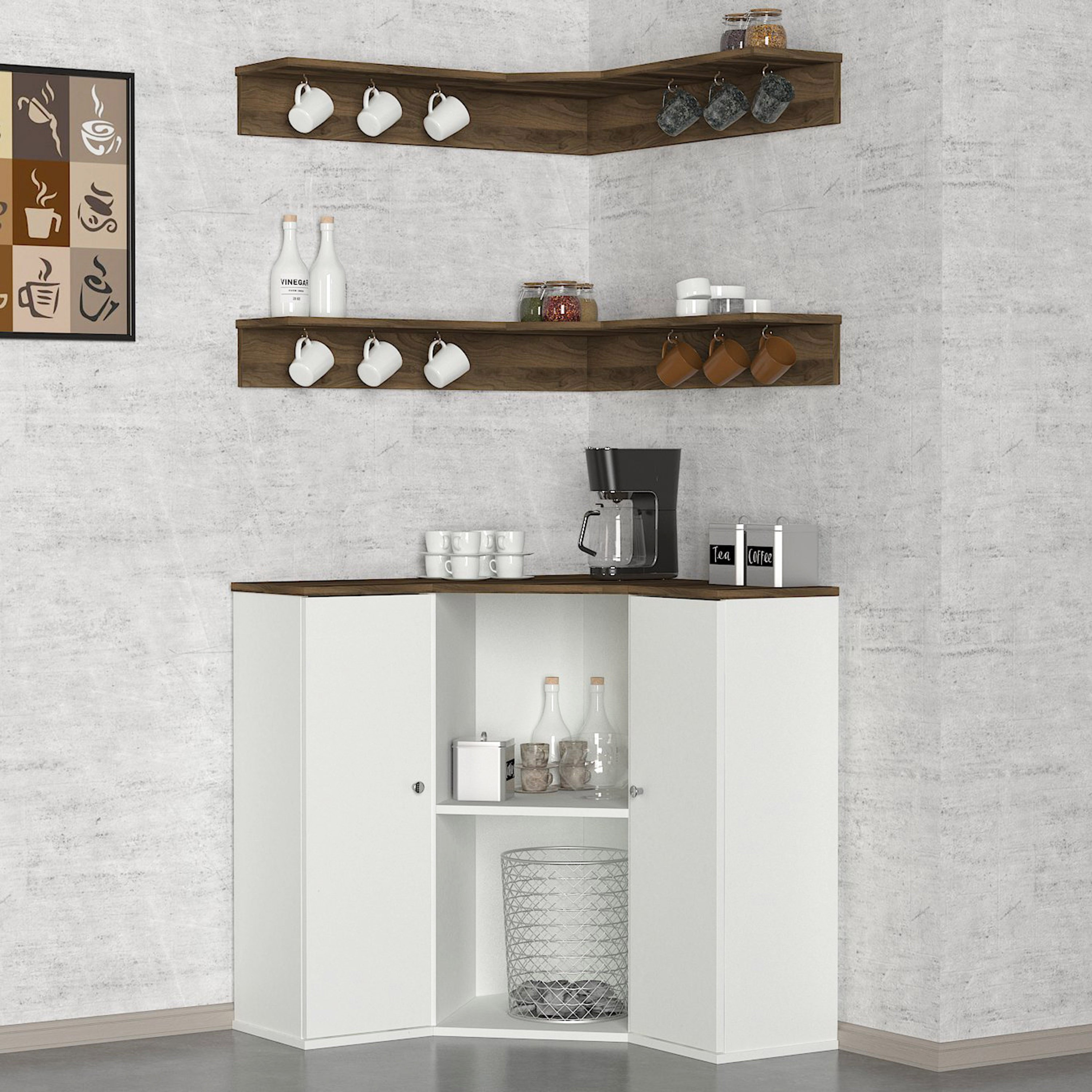 Modulix Imperio Corner 2-Door Coffee Cabinet with Wall Mounted Shelves-hbxfurniture-diningroom-buffetsandsideboards-image-1