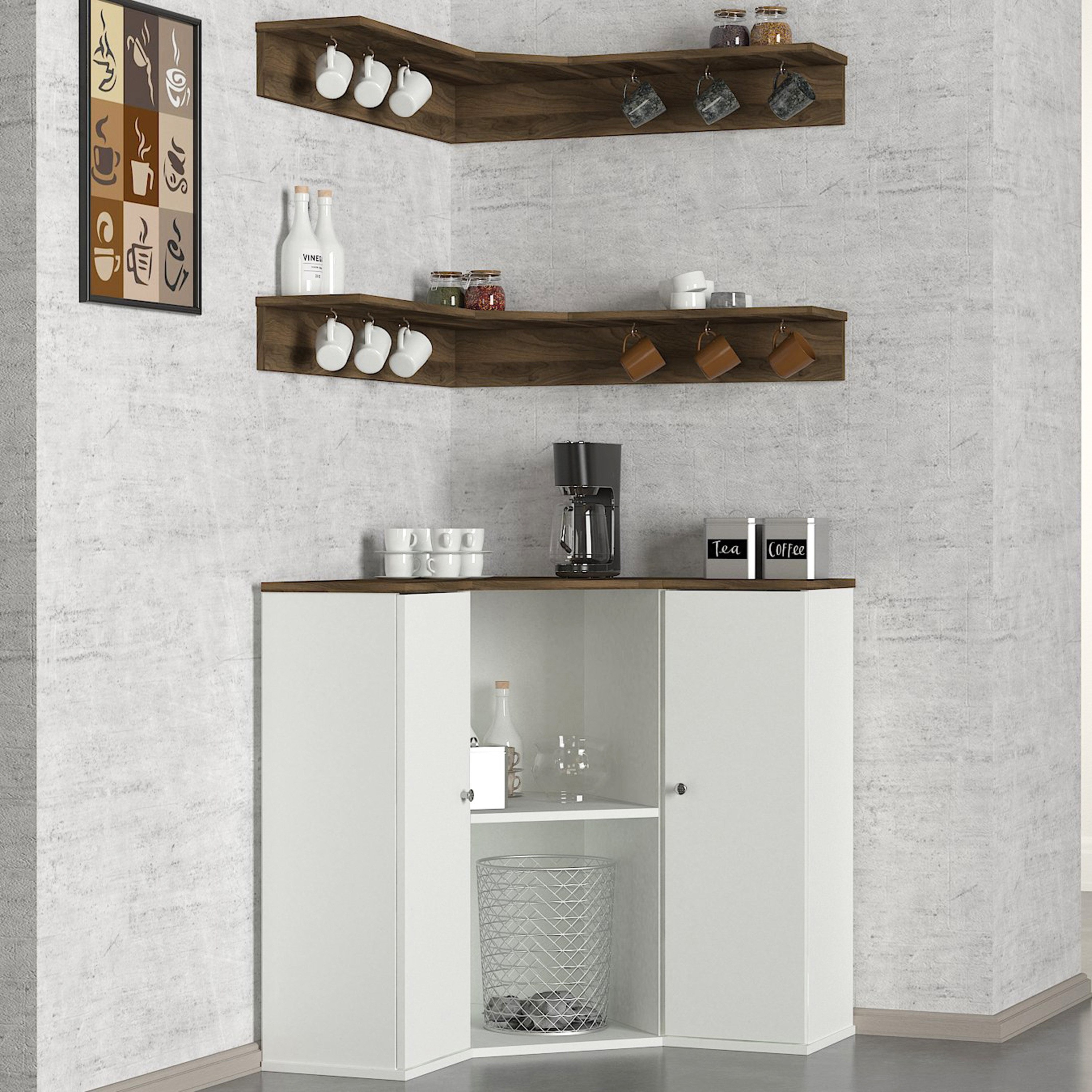 Modulix Imperio Corner 2-Door Coffee Cabinet with Wall Mounted Shelves-hbxfurniture-diningroom-buffetsandsideboards-image-2