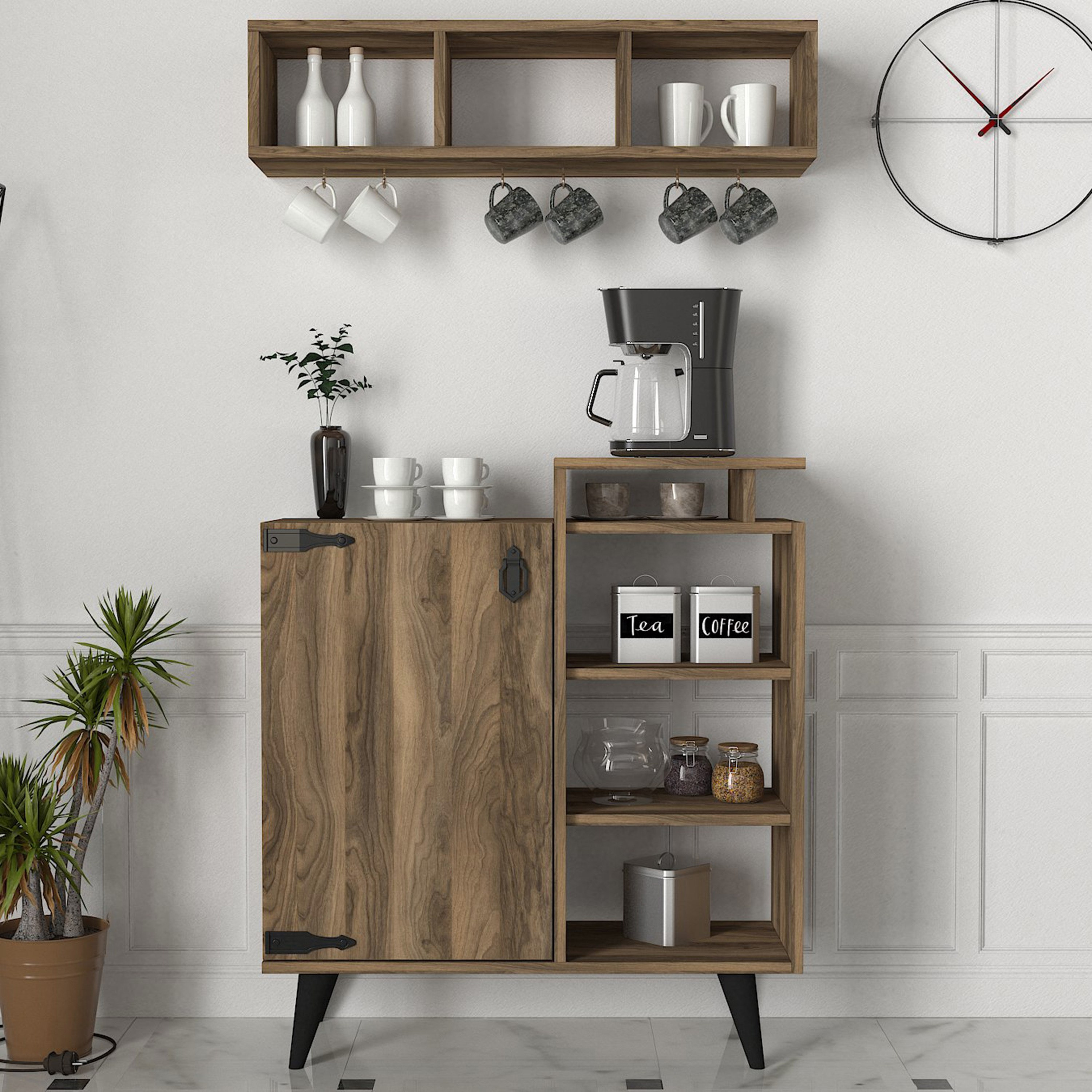Modulix Easter 1-Door Coffee Cabinet with Wall Mounted Shelves-hbxfurniture-diningroom-buffetsandsideboards-image-1