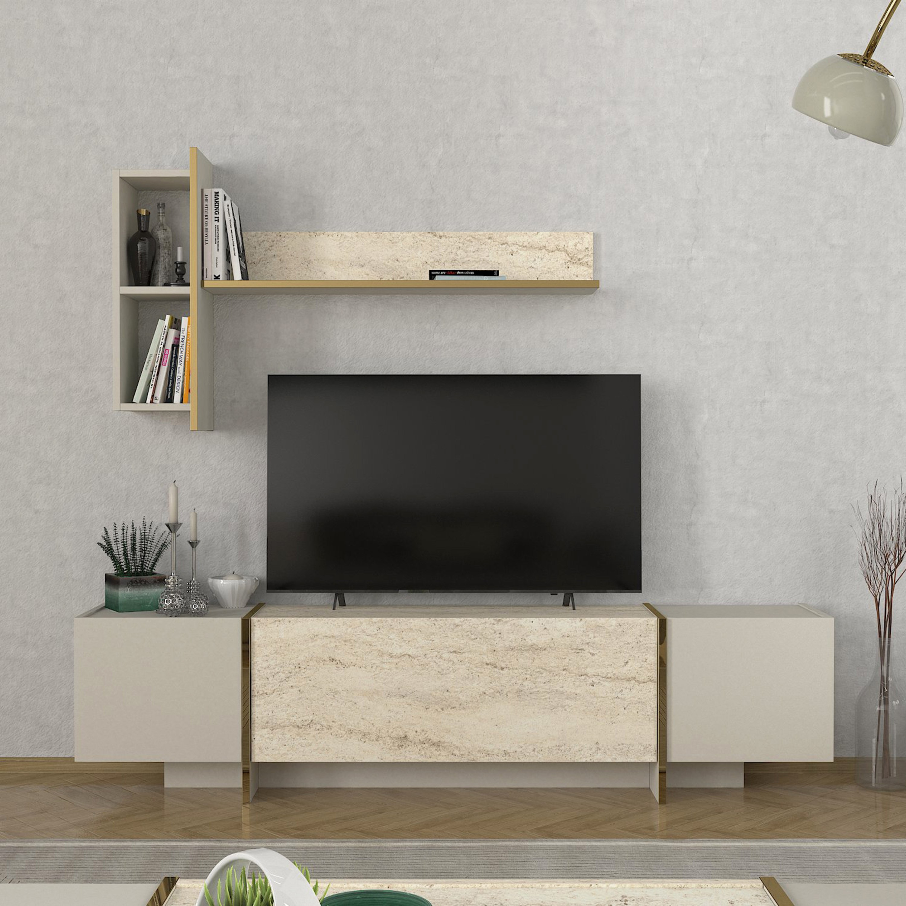 Modulix Veyron 1.8 Meter 2-Door TV Unit with Wall Mounted Shelf for TVs upto 70 inches-hbxlivingroom-mediaunitsandstorage-tvunits-image-1