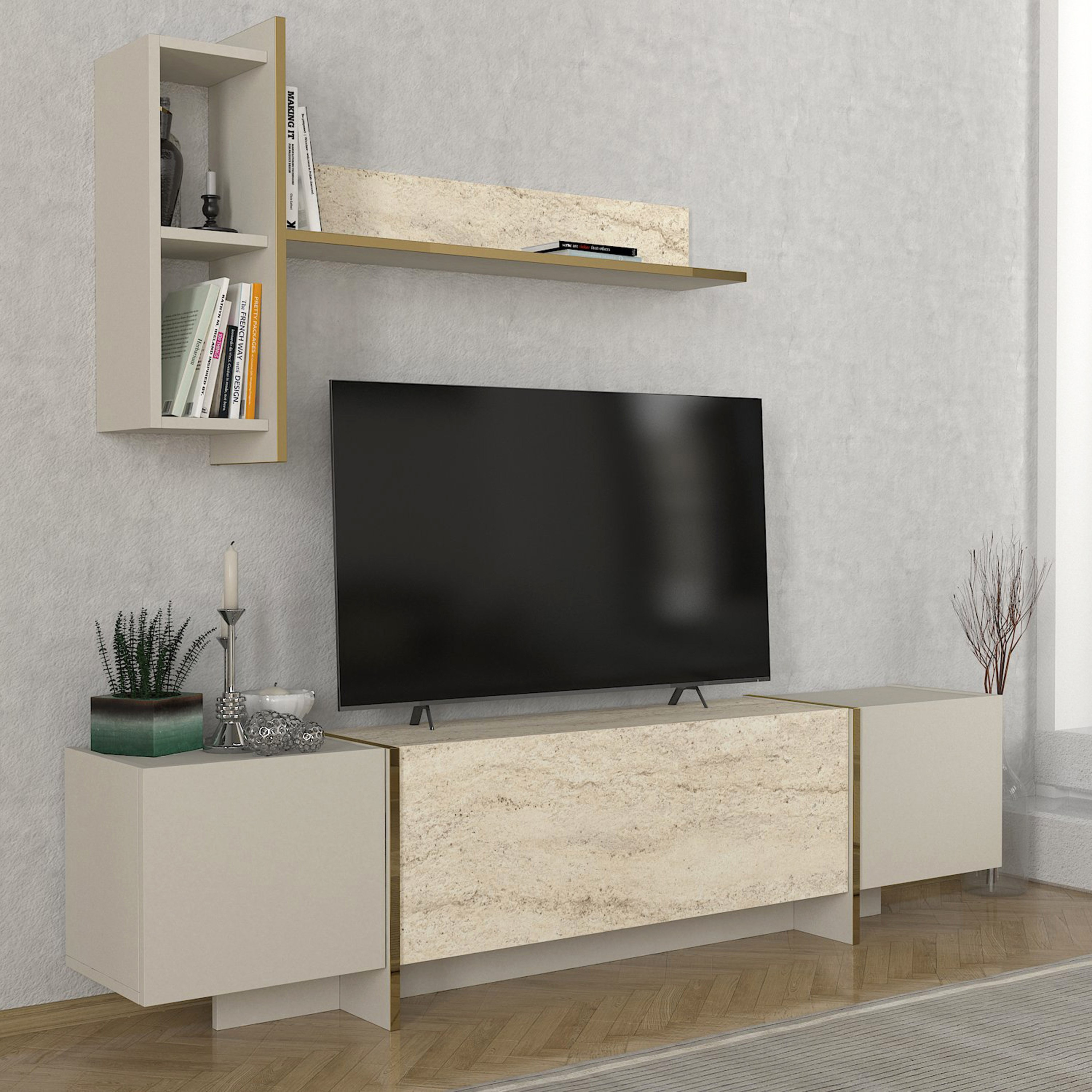 Modulix Veyron 1.8 Meter 2-Door TV Unit with Wall Mounted Shelf for TVs upto 70 inches-hbxlivingroom-mediaunitsandstorage-tvunits-image-2