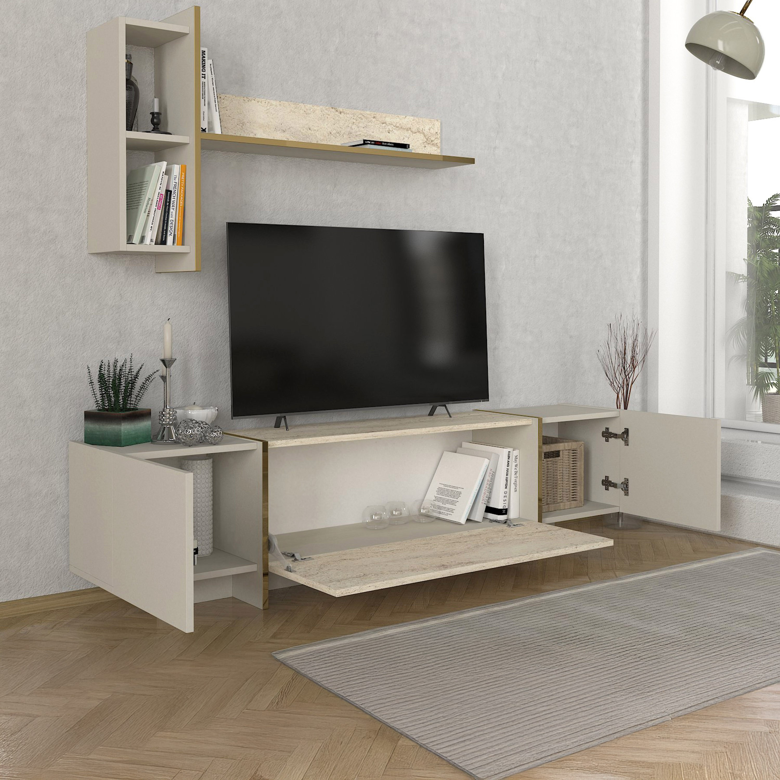 Modulix Veyron 1.8 Meter 2-Door TV Unit with Wall Mounted Shelf for TVs upto 70 inches-hbxlivingroom-mediaunitsandstorage-tvunits-image-3